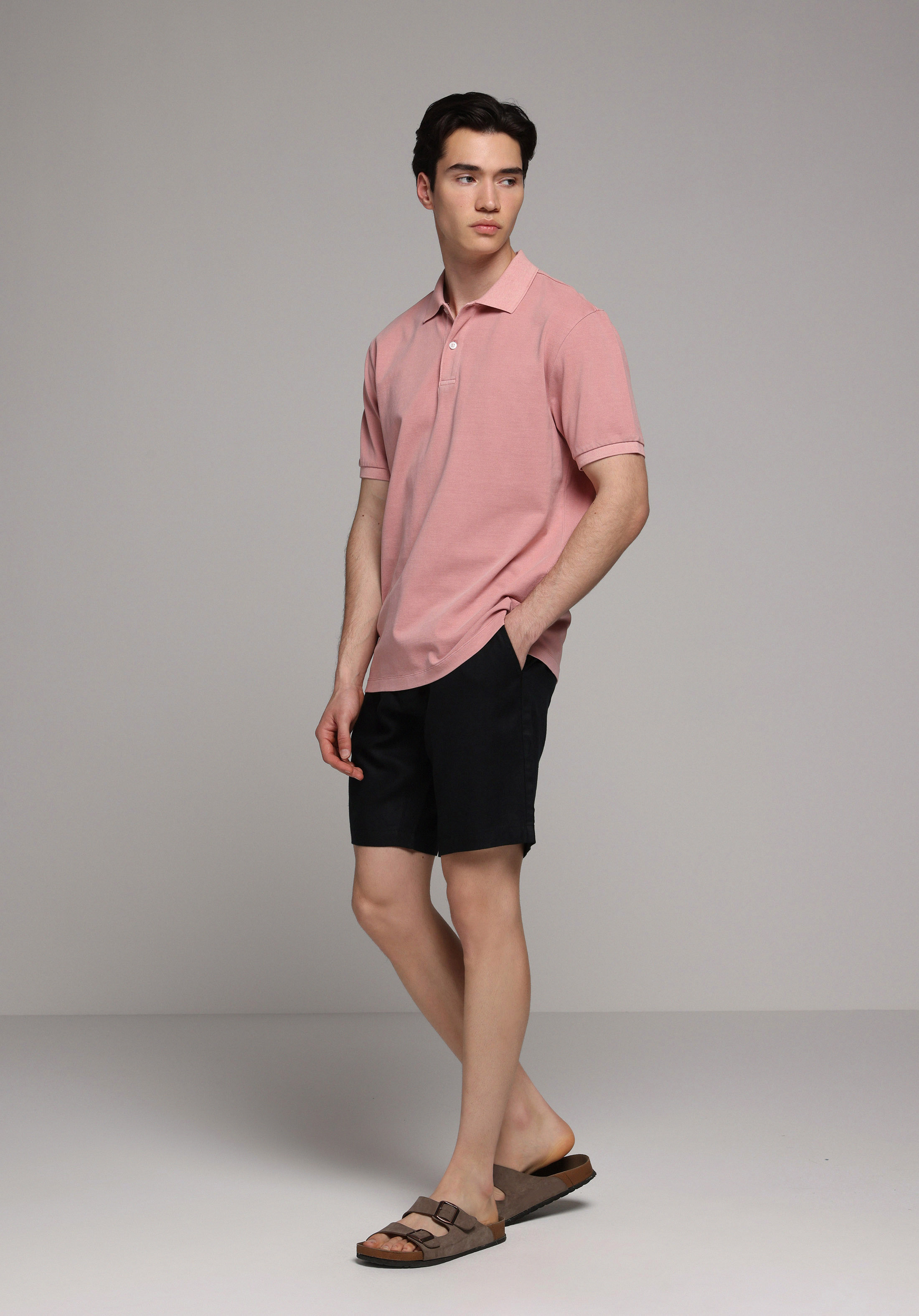Regular Fit Polo Yaka Düz Erkek Pembe Kısa Kol Tişört