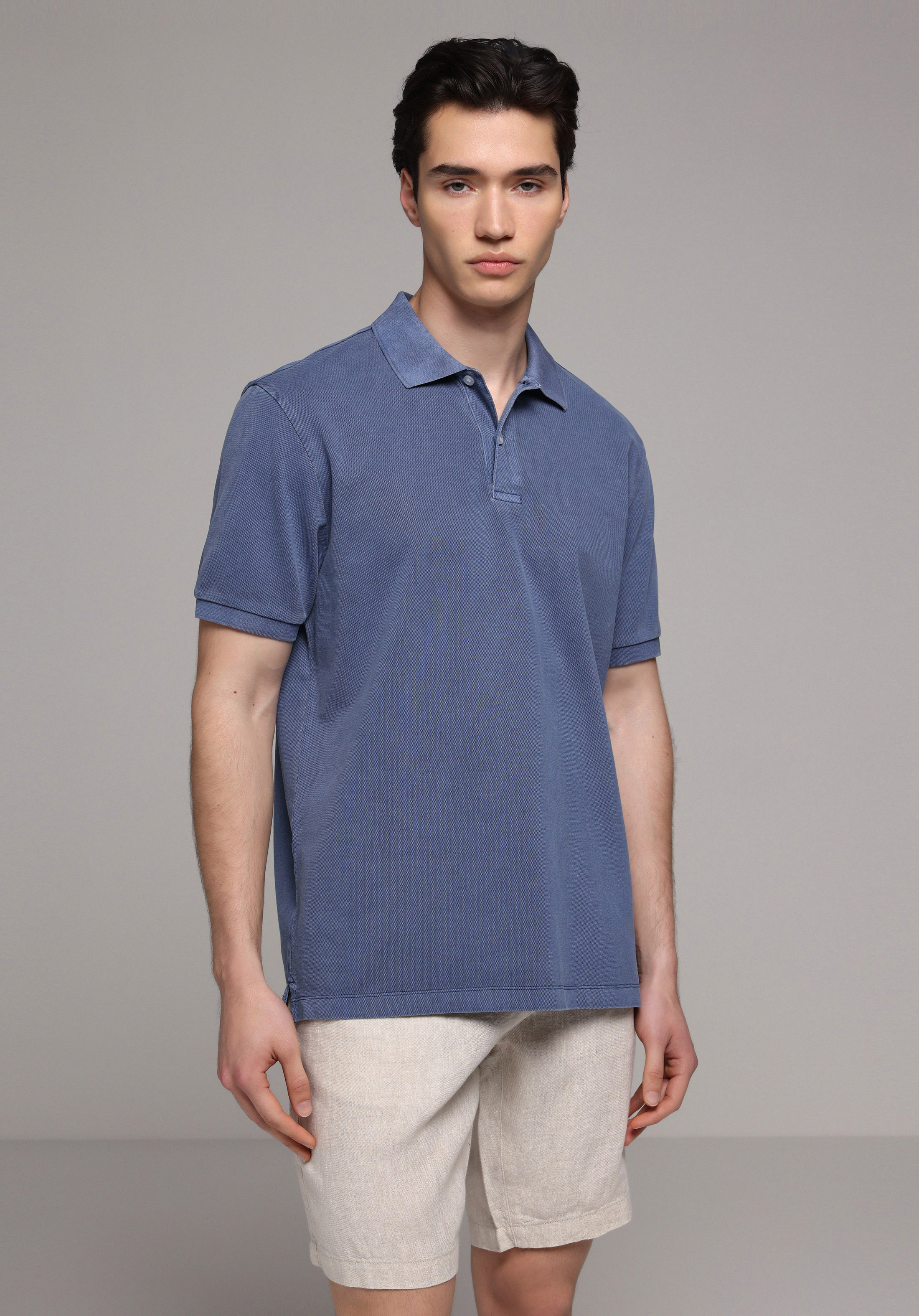 Regular Fit Polo Yaka Düz Erkek Mavi Kısa Kol Tişört