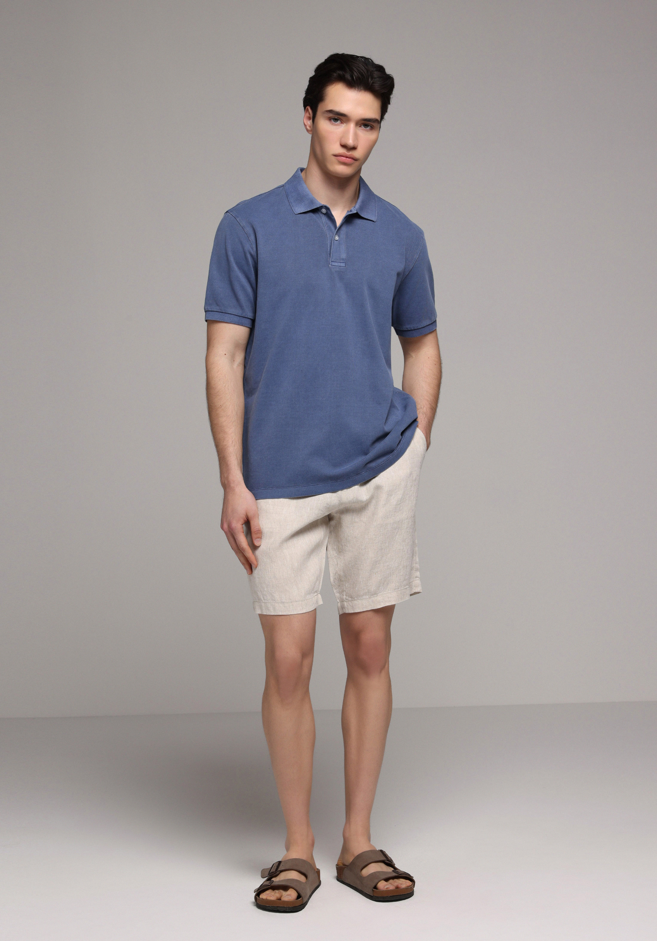 Regular Fit Polo Yaka Düz Erkek Mavi Kısa Kol Tişört