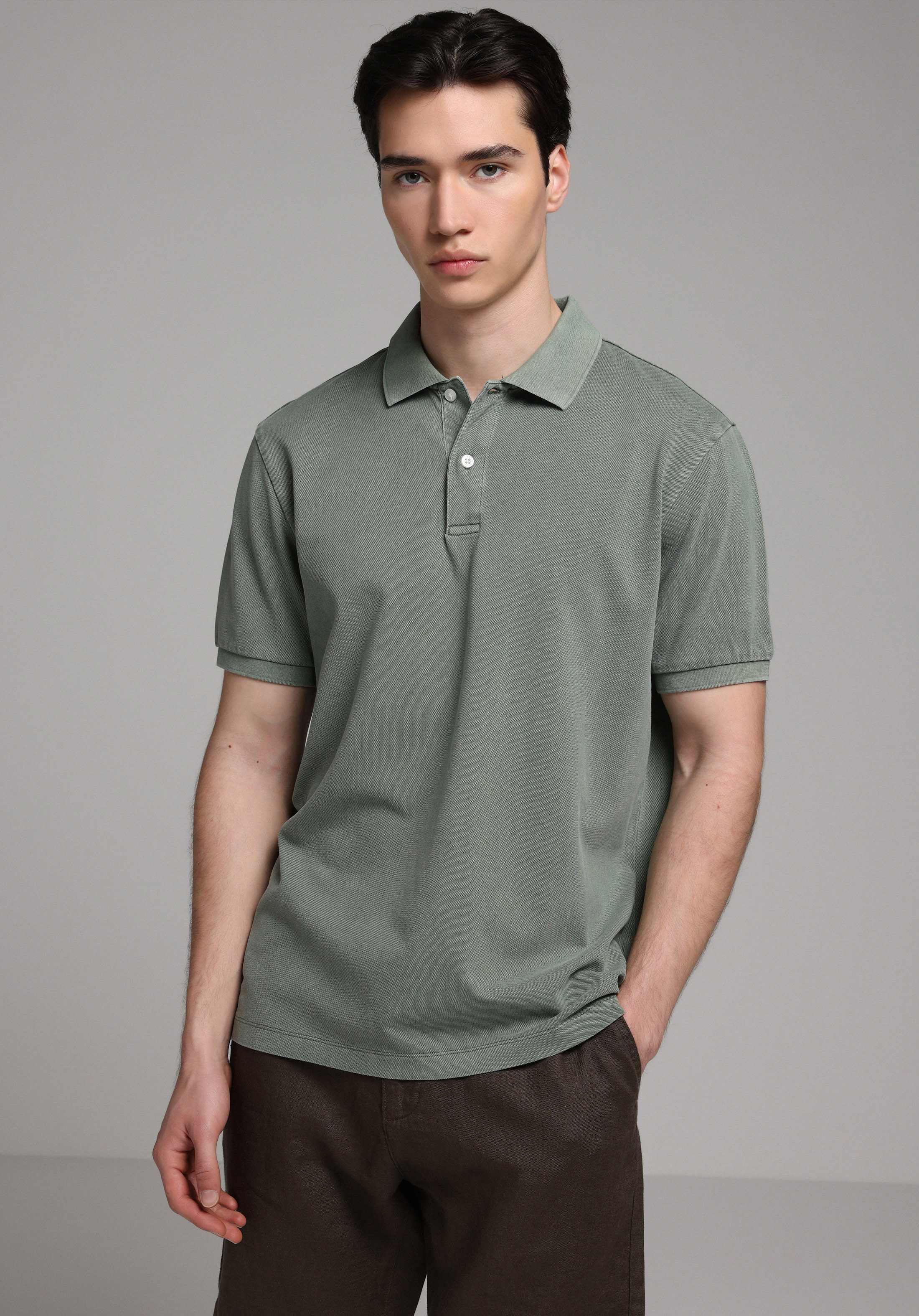Regular Fit Polo Yaka Düz Erkek Yeşil Kısa Kol Tişört