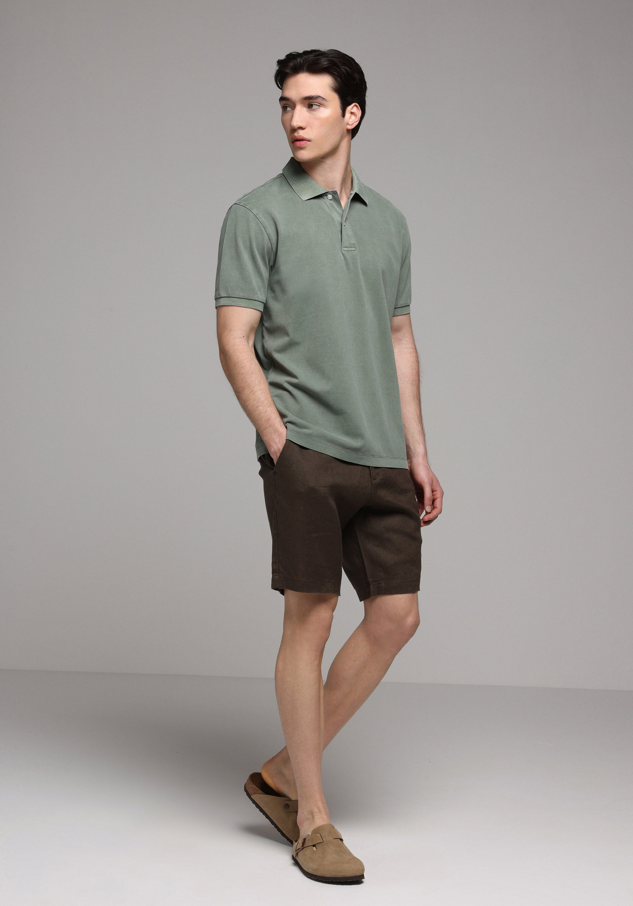 Regular Fit Polo Yaka Düz Erkek Yeşil Kısa Kol Tişört