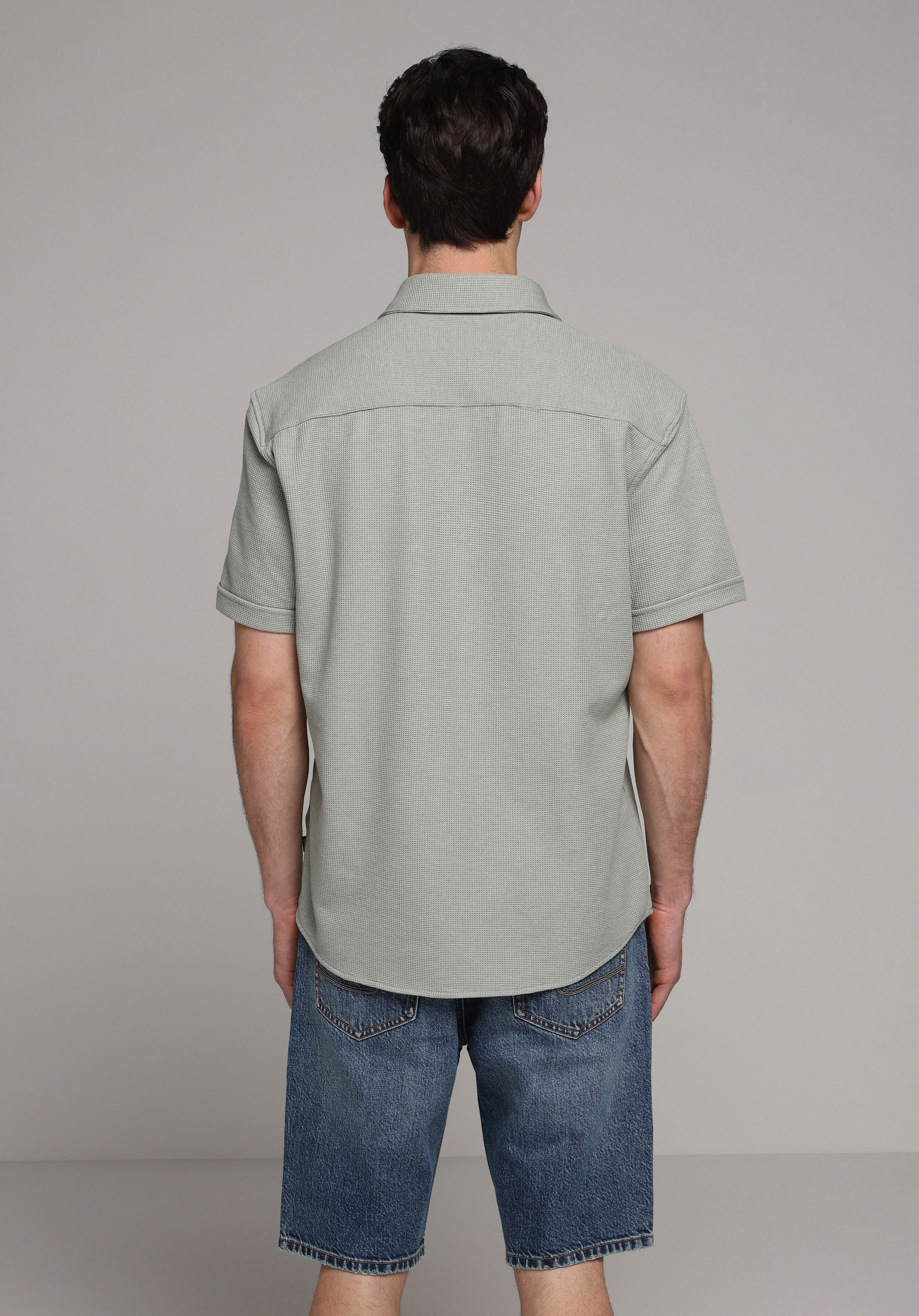 Regular Fit Shirt Neck Düz Erkek Yeşil Uzun Kol Gömlek