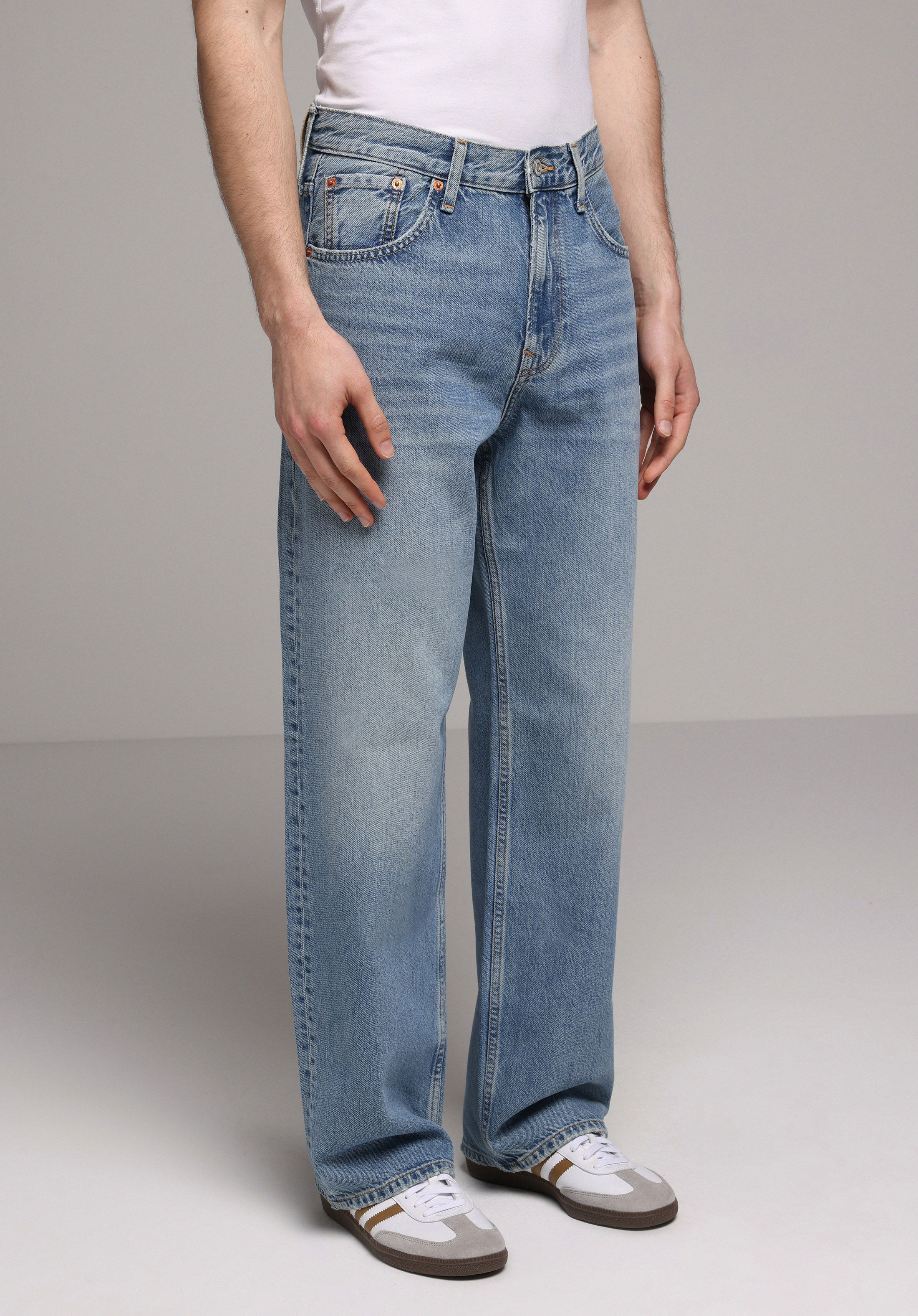 Relaxed Fit   Erkek Mid İndigo Denim Jean Pantolon