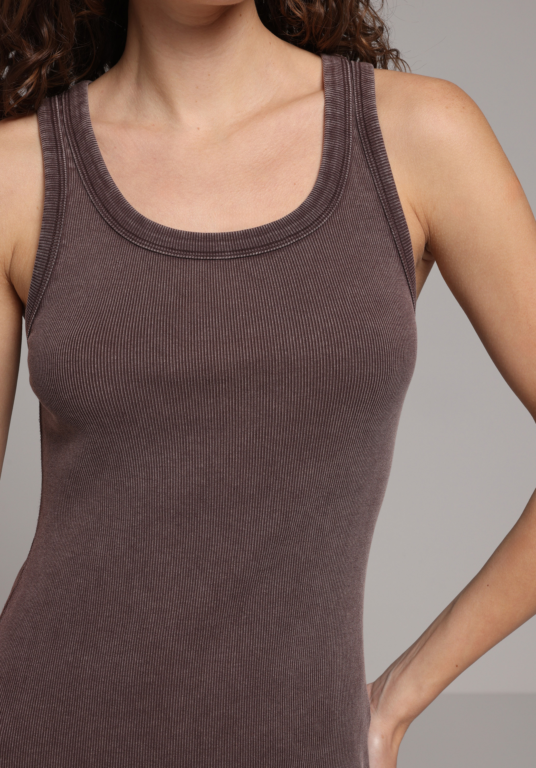 Slim Fit Düz Kadın Kahverengi Kolsuz Elbise