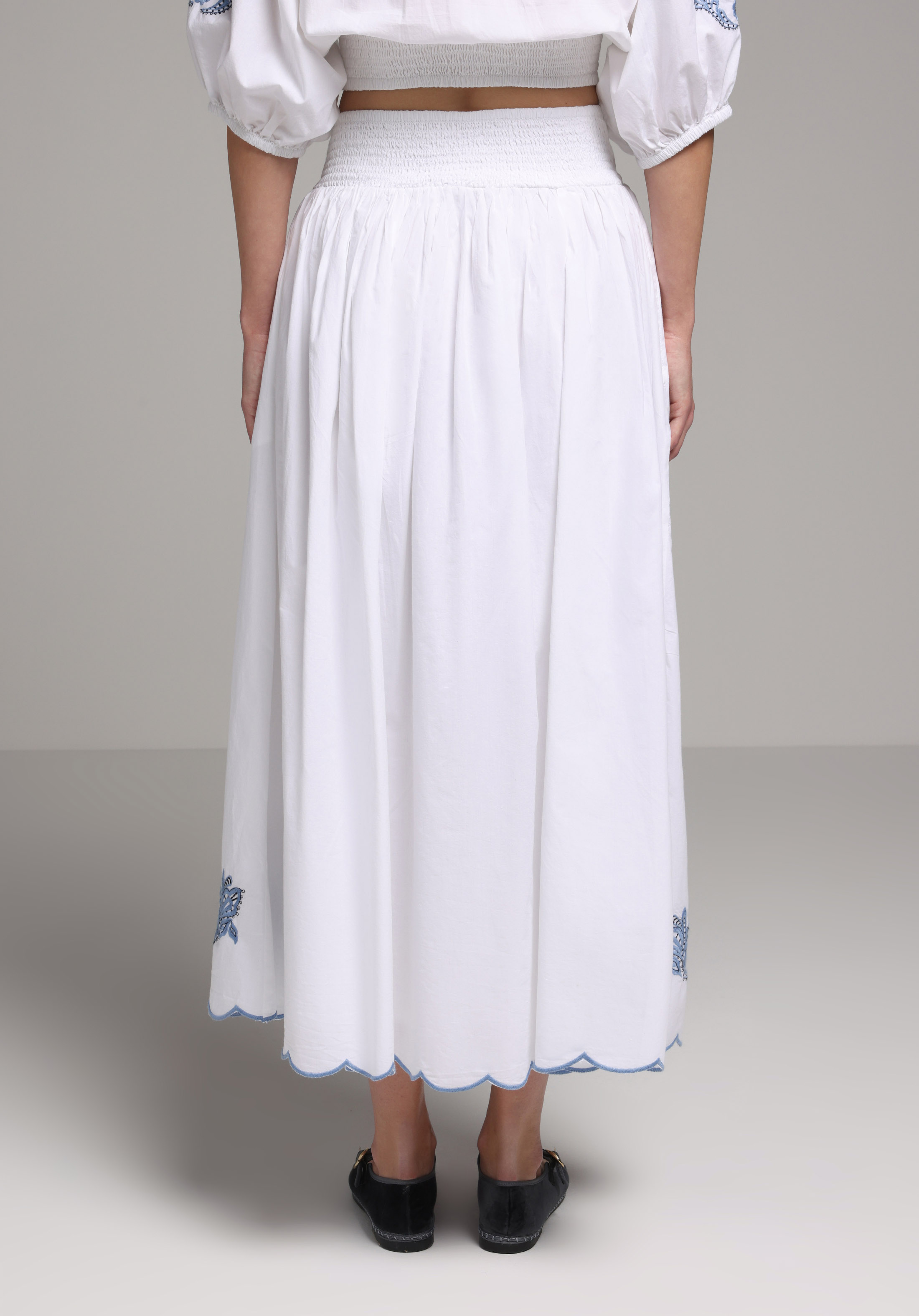 Maxi Length Jakarlı  Kadın Beyaz Etek