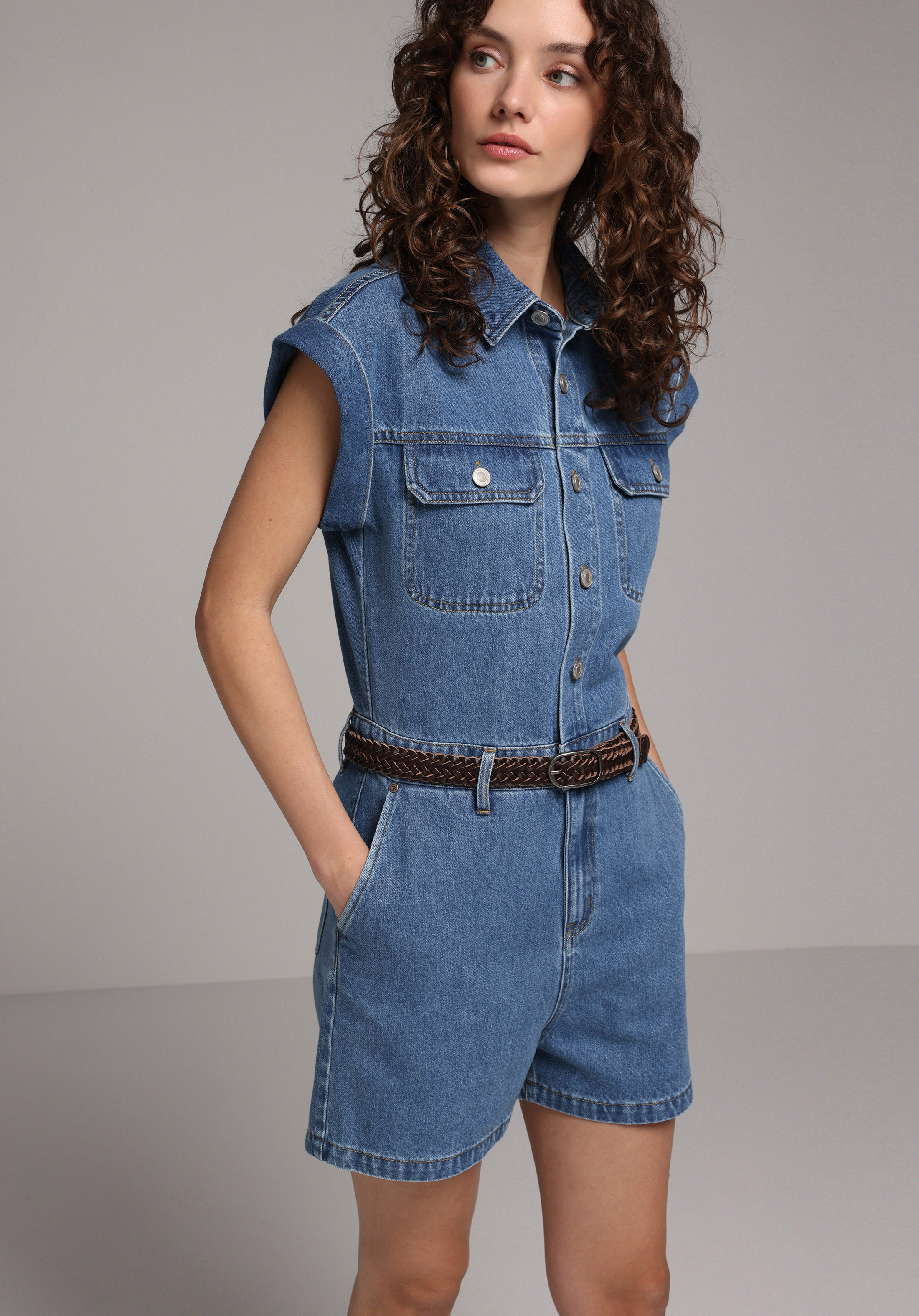 Regular Fit  Düz Kadın Mid İndigo Denim Jean Şort
