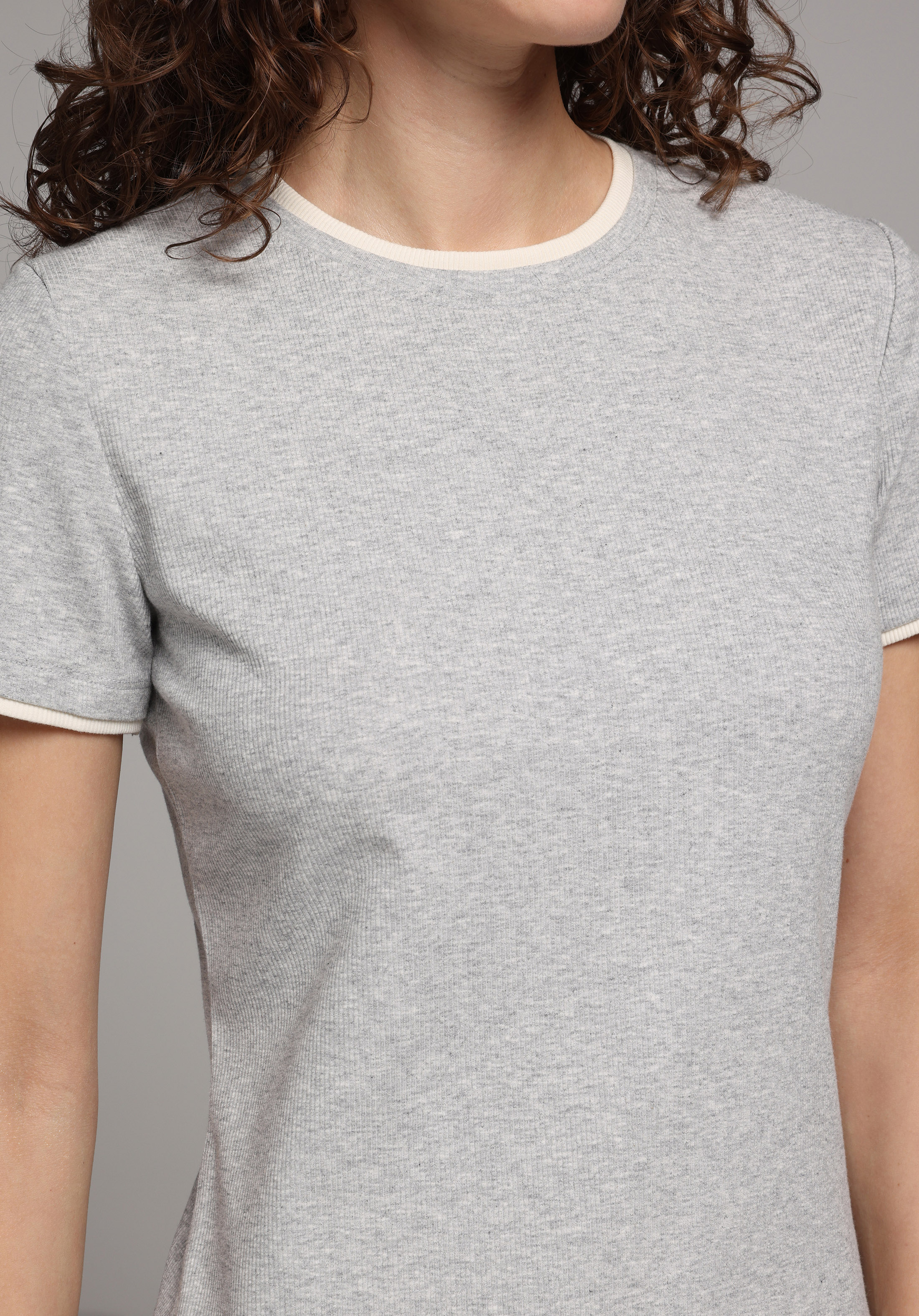 Slim Fit Düz Kadın Gri Kısa Kol Elbise