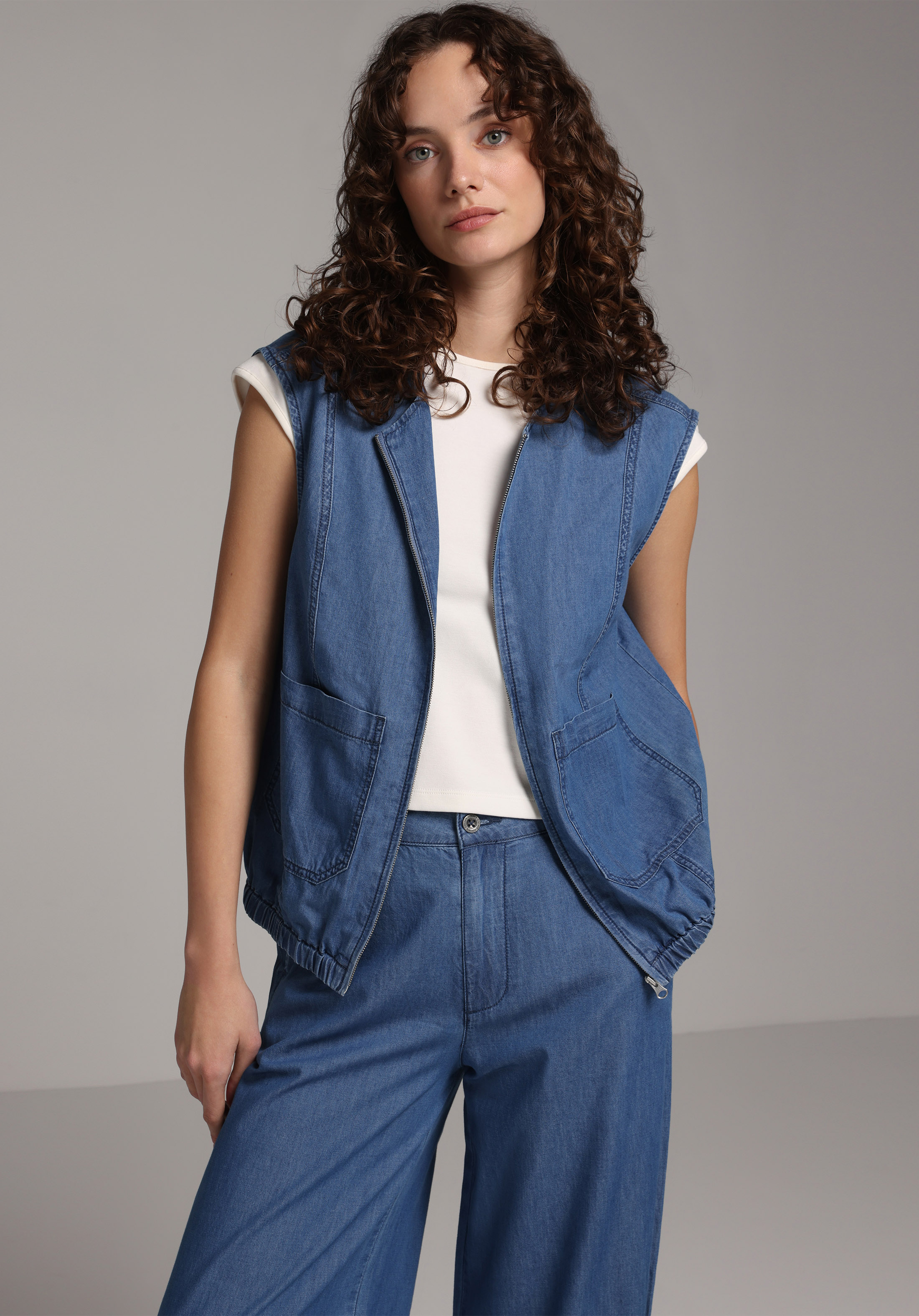 Regular Fit     Kadın Mid İndigo Denim Yelek