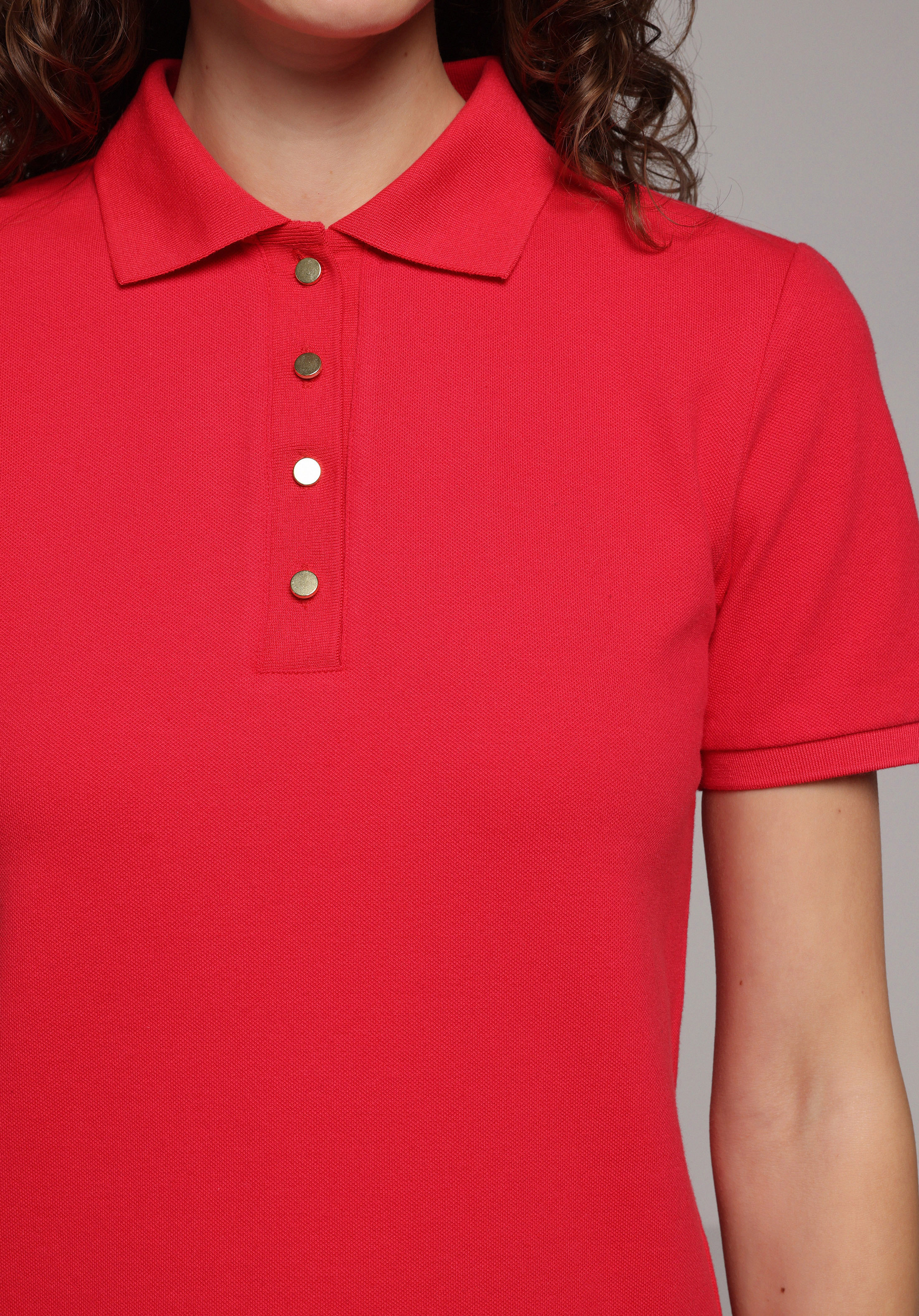 Slim Fit Polo Yaka Düz Kadın Kirmizi Kısa Kol Tişört