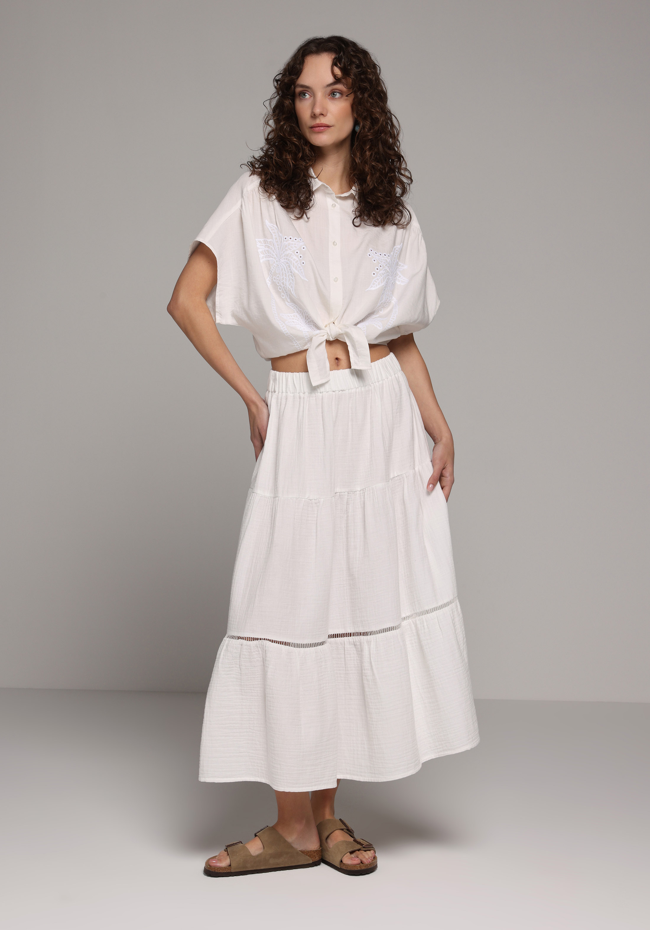 Maxi Length Düz  Kadın Beyaz Etek