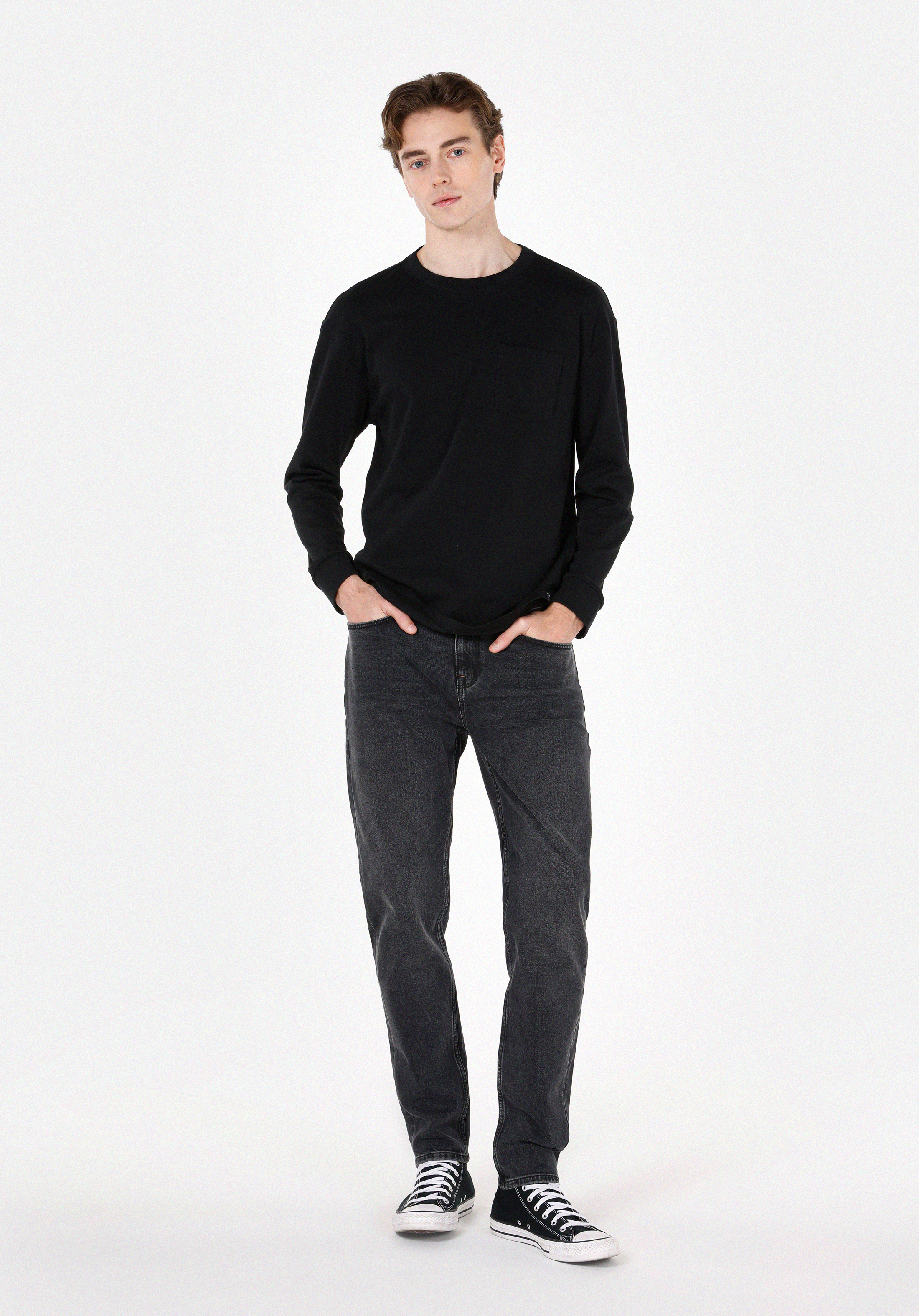 Regular Fit Orta Bel Daralan Paça Erkek Black Denim Jean Pantolon