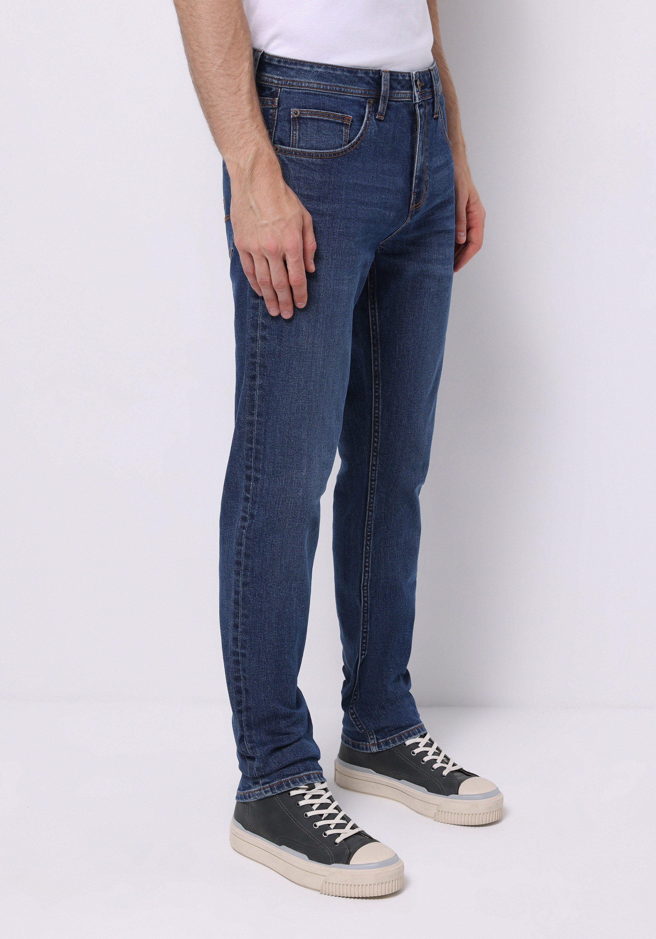 Straight Fit Düşük Bel Düz Paça Erkek Mid İndigo Denim Jean Pantolon