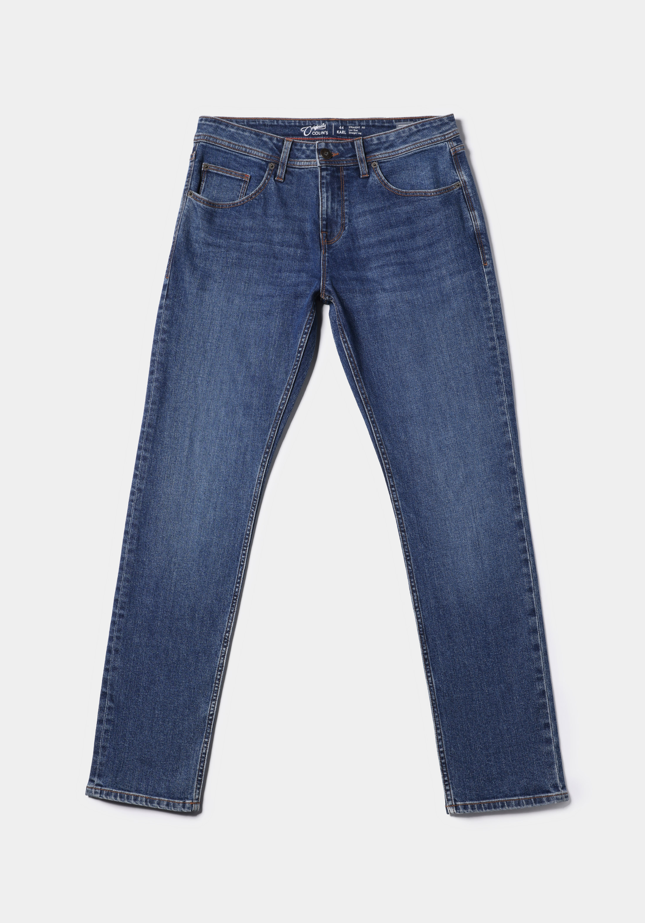 Straight Fit Düşük Bel Düz Paça Erkek Mid İndigo Denim Jean Pantolon