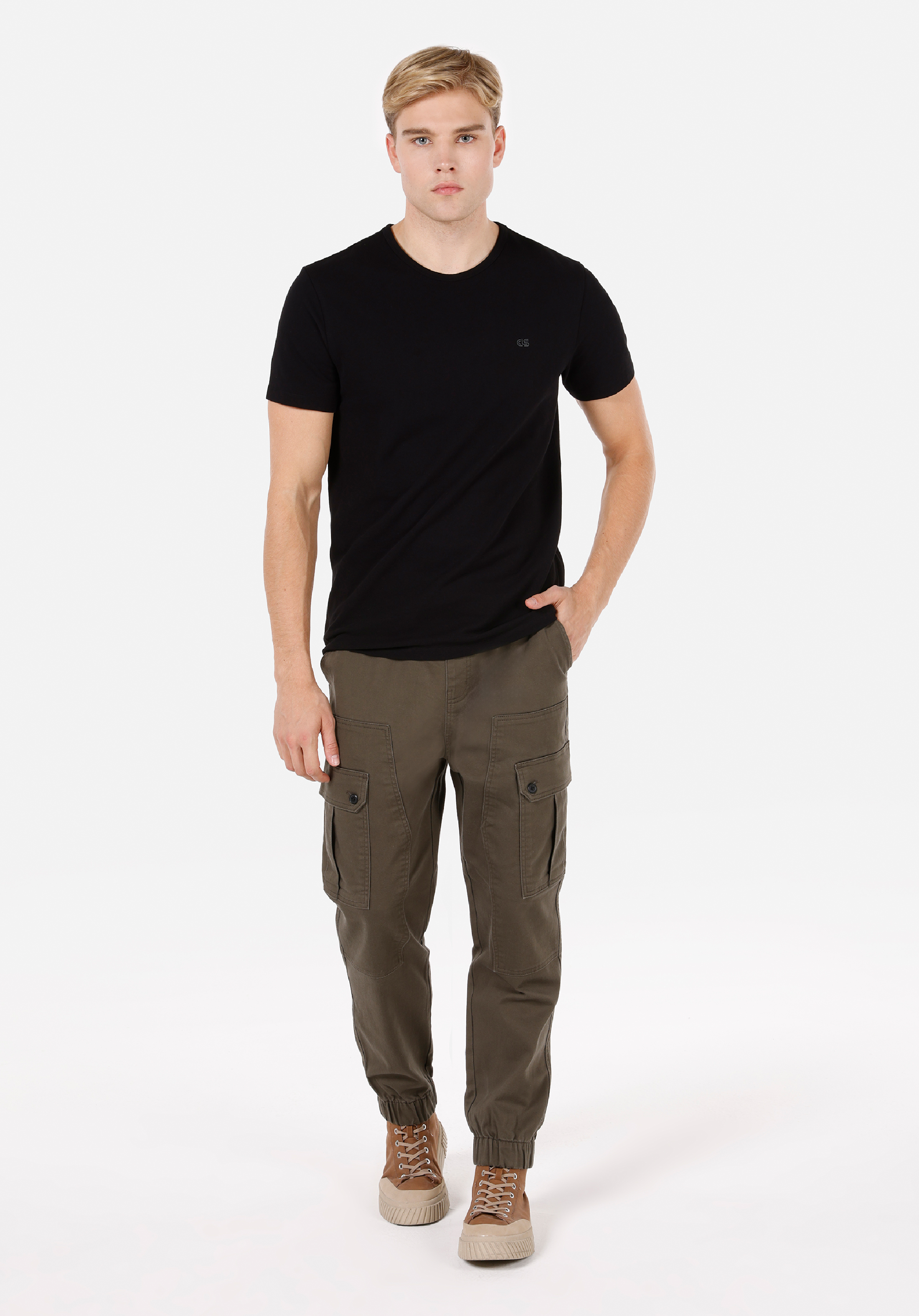 Slim Fit Orta Bel Lastikli Paça Erkek Yeşil  Pantolon