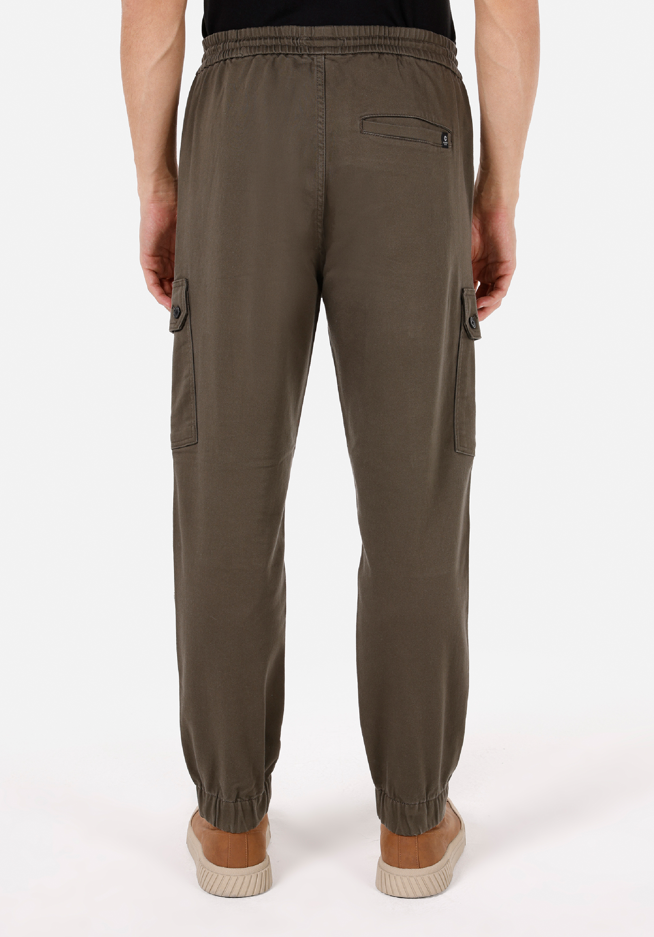 Slim Fit Orta Bel Lastikli Paça Erkek Yeşil  Pantolon