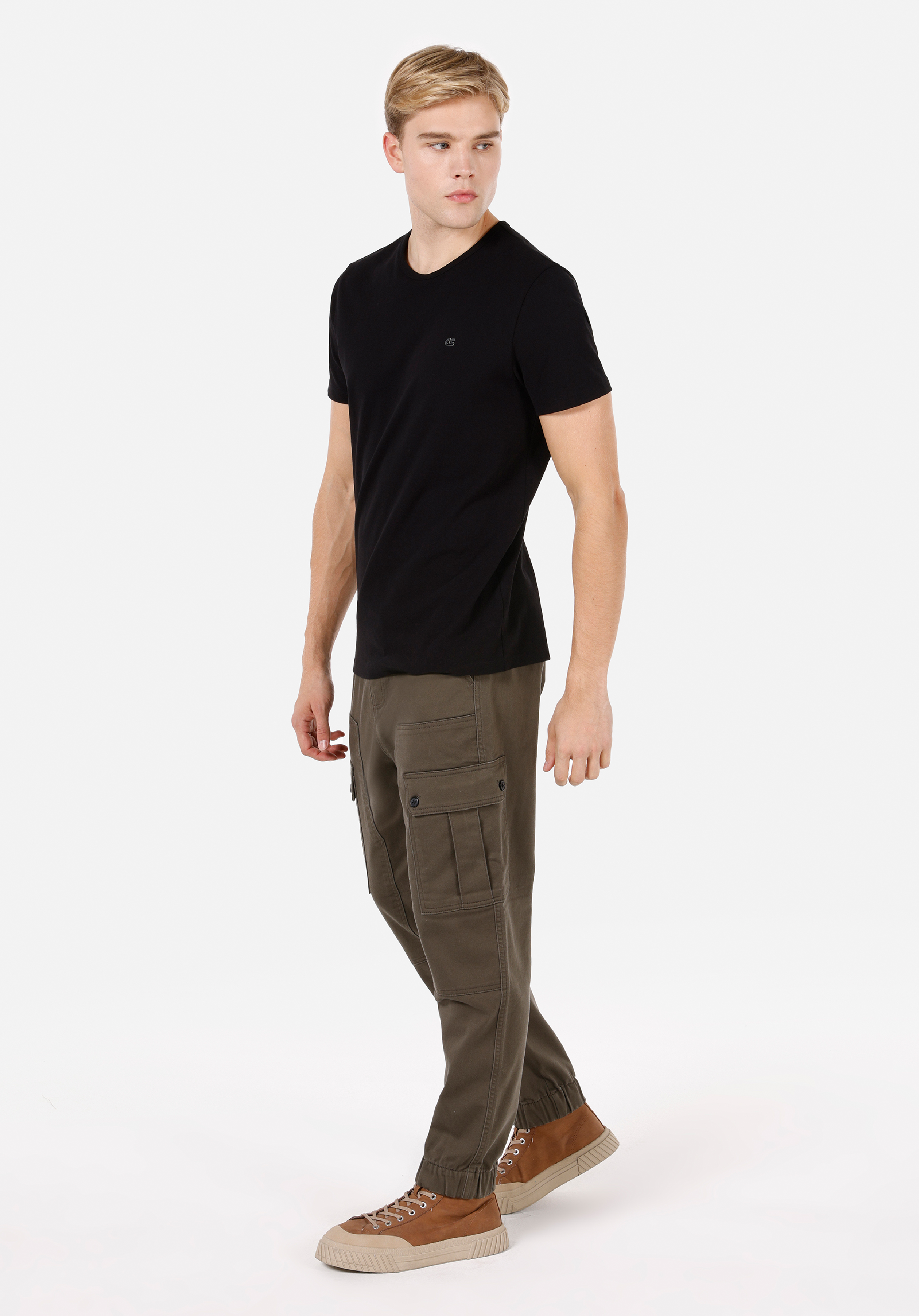 Slim Fit Orta Bel Lastikli Paça Erkek Yeşil  Pantolon