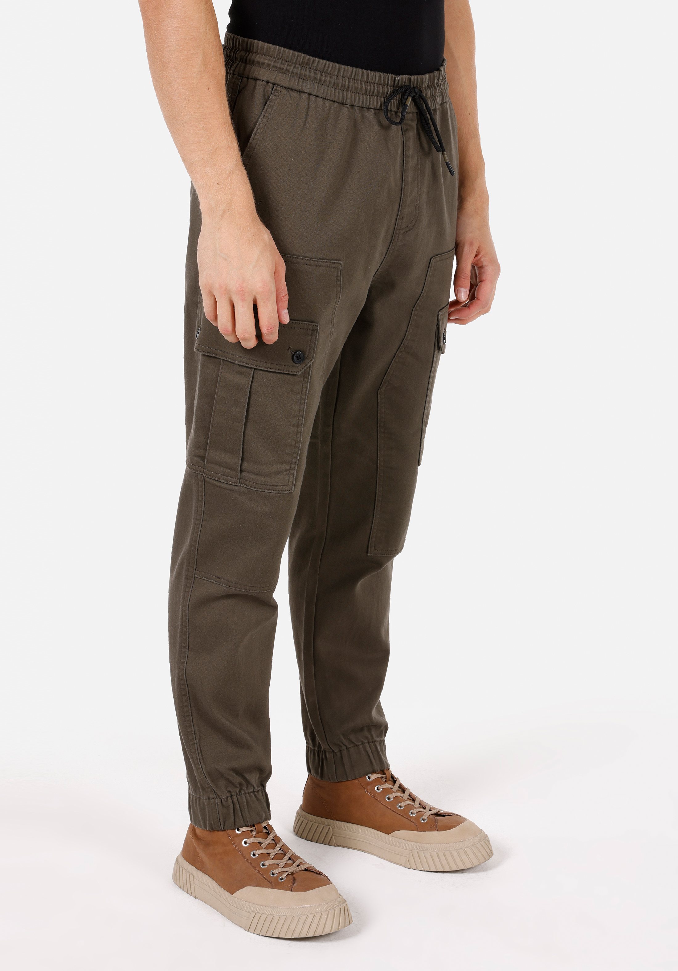 Slim Fit Orta Bel Lastikli Paça Erkek Yeşil  Pantolon