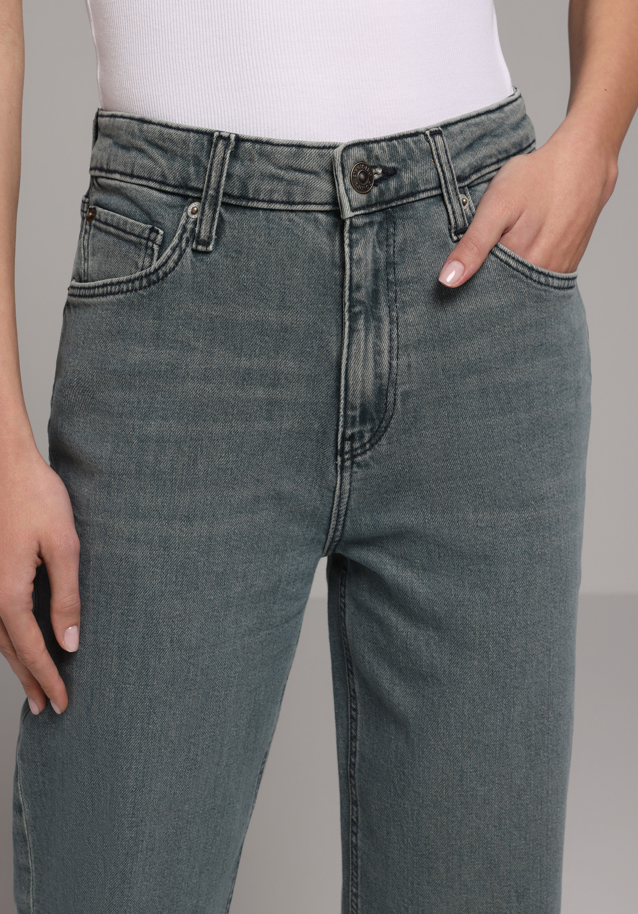 Straight Fit   Kadın Over Dyed Denim Jean Pantolon