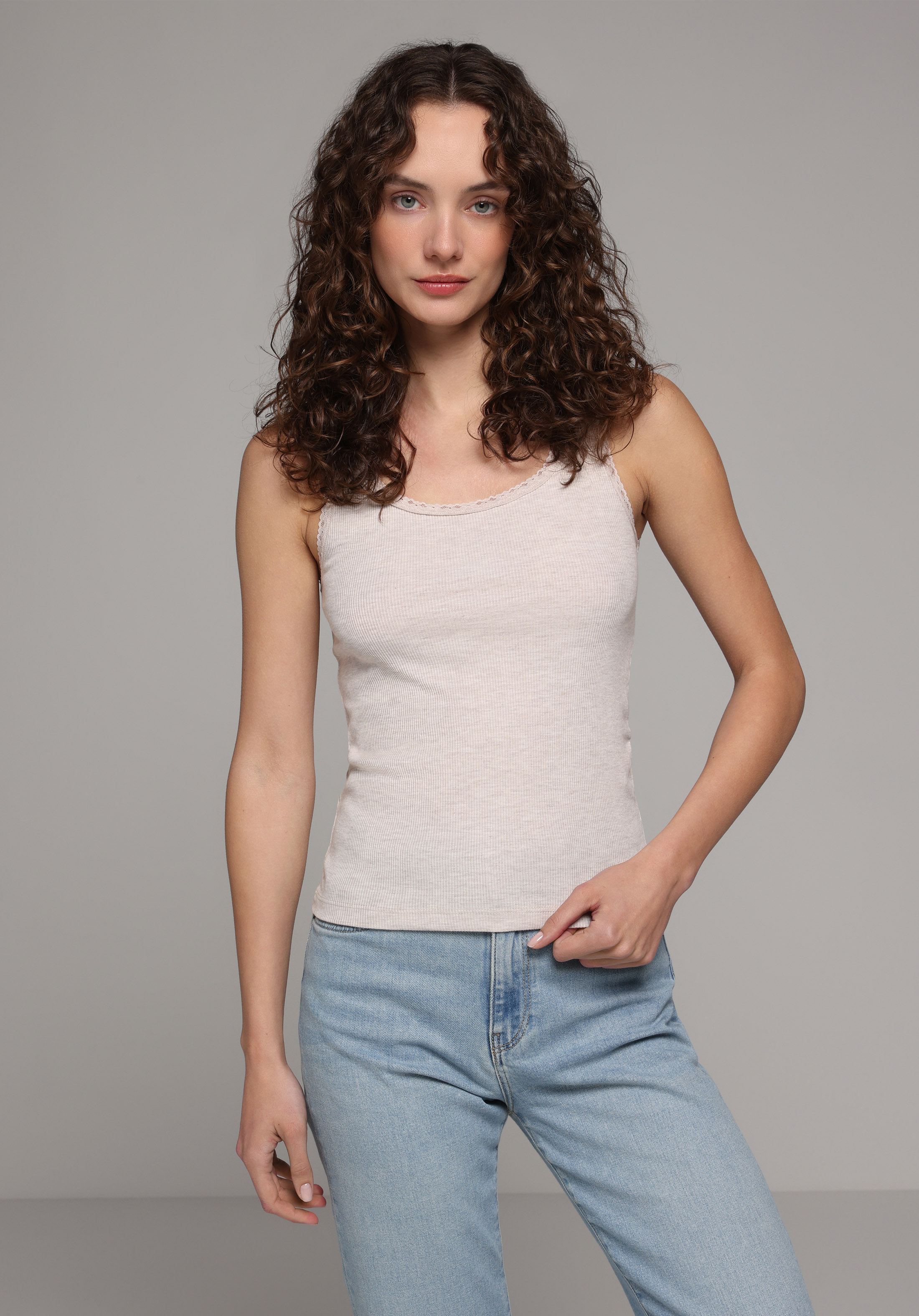 Slim Fit   Kadın Bej Atlet