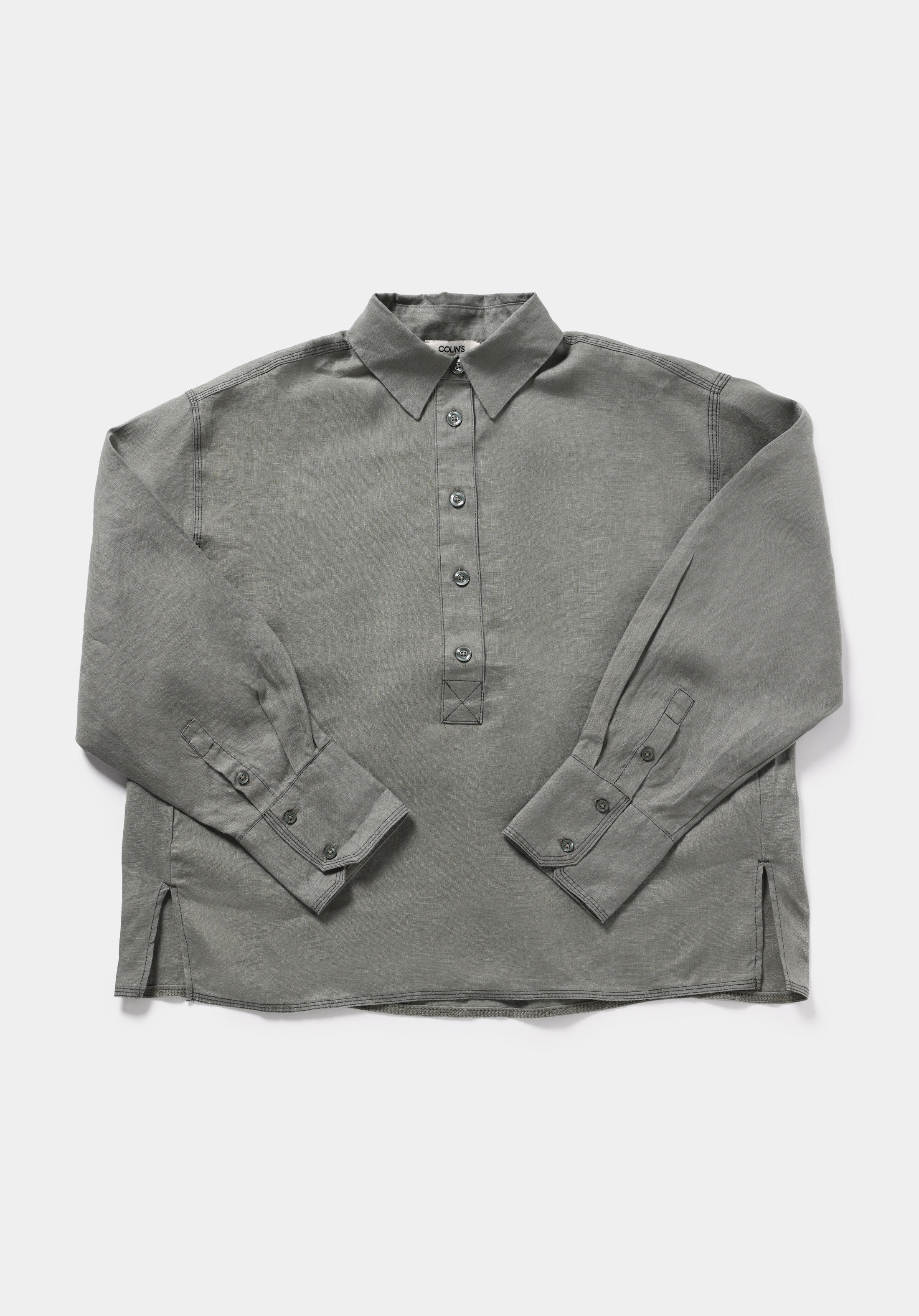 Fashion Fit Shirt Neck Düz Kadın Yeşil Uzun Kol Gömlek