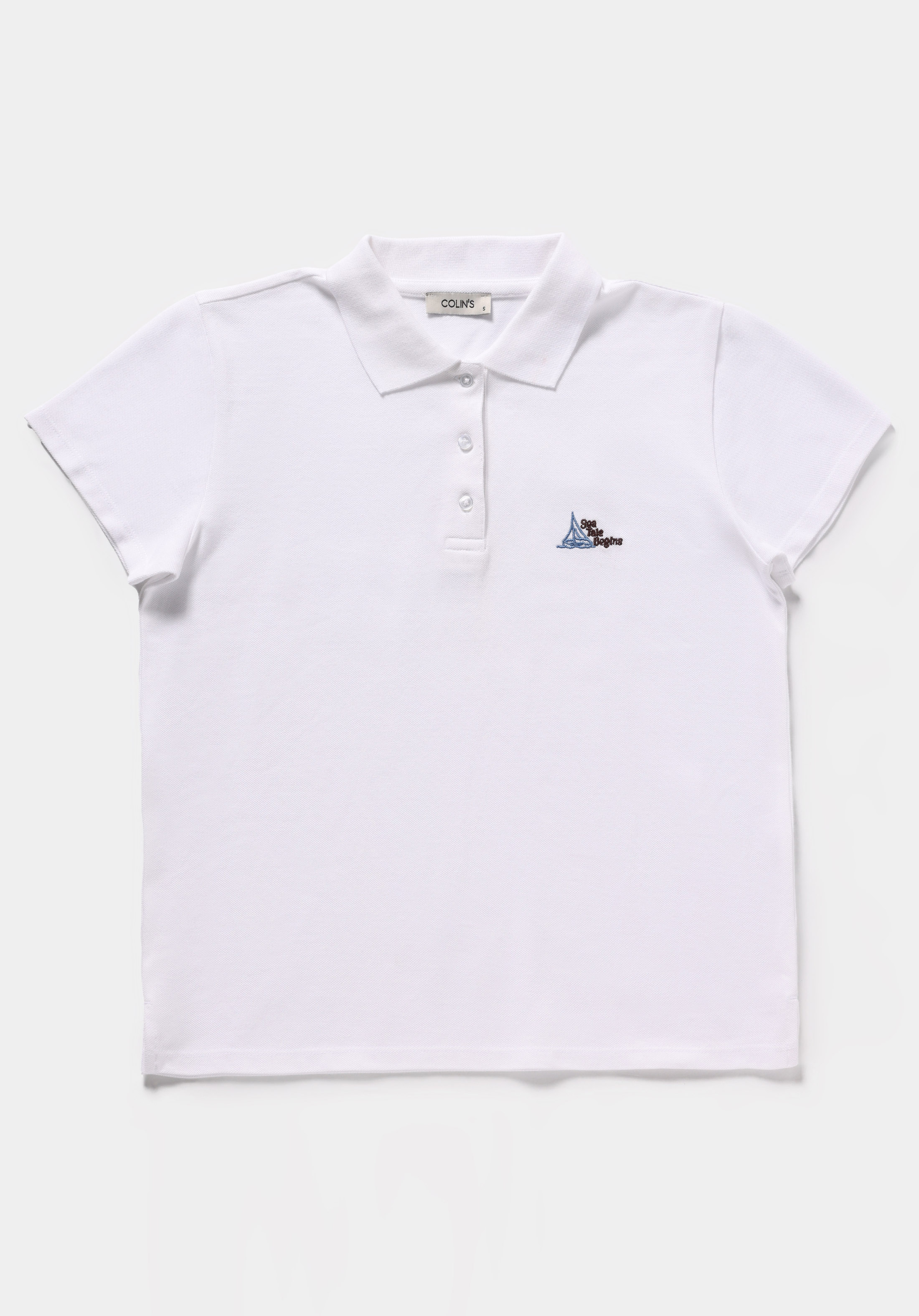 Regular Fit Polo Yaka Nakışlı Kadın Beyaz Kısa Kol Tişört