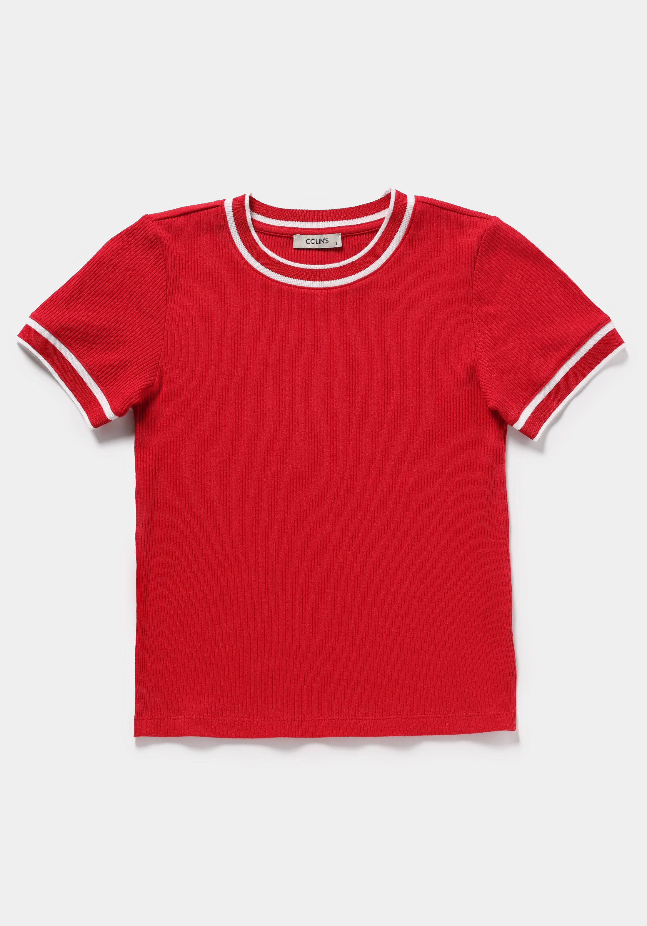 Slim Fit Yuvarlak Yaka Düz Kadın Kirmizi Kısa Kol Tişört