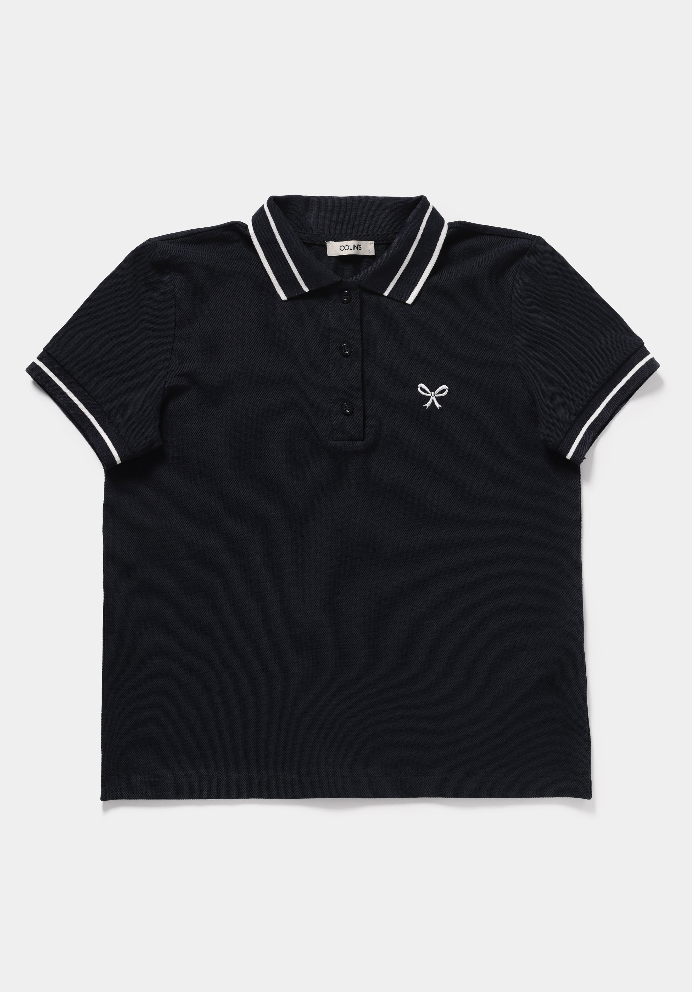 Regular Fit Polo Yaka Nakışlı Kadın Lacivert Kısa Kol Tişört