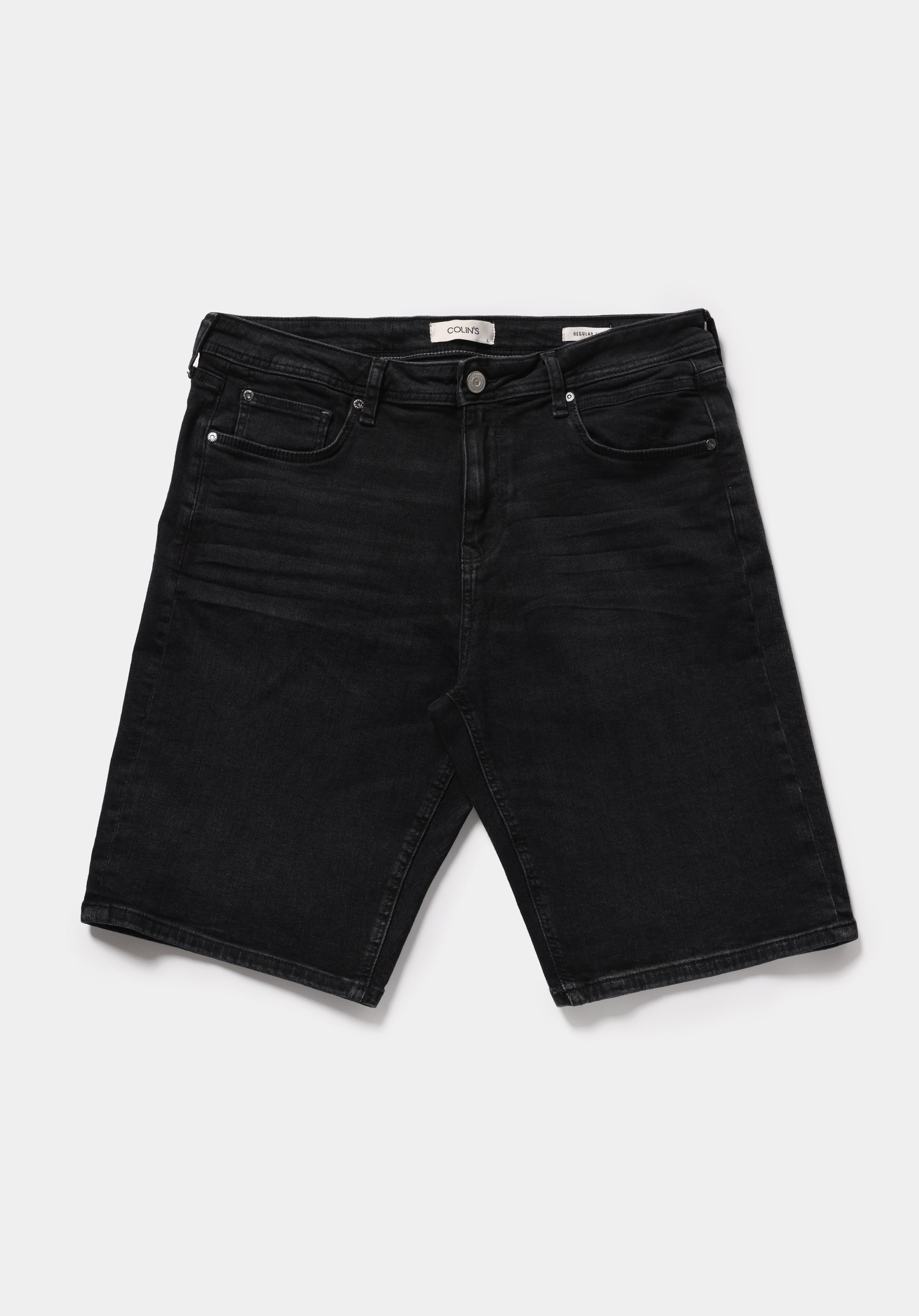 Regular Fit Orta Bel Düz Erkek Black Black Denim Jean Şort
