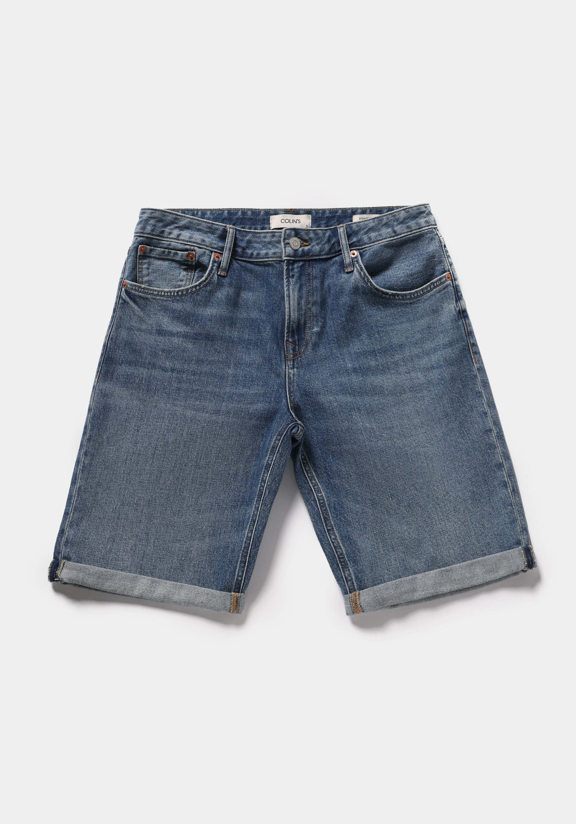 Straight Fit Düşük Bel Düz Erkek Mid İndigo Denim Jean Şort