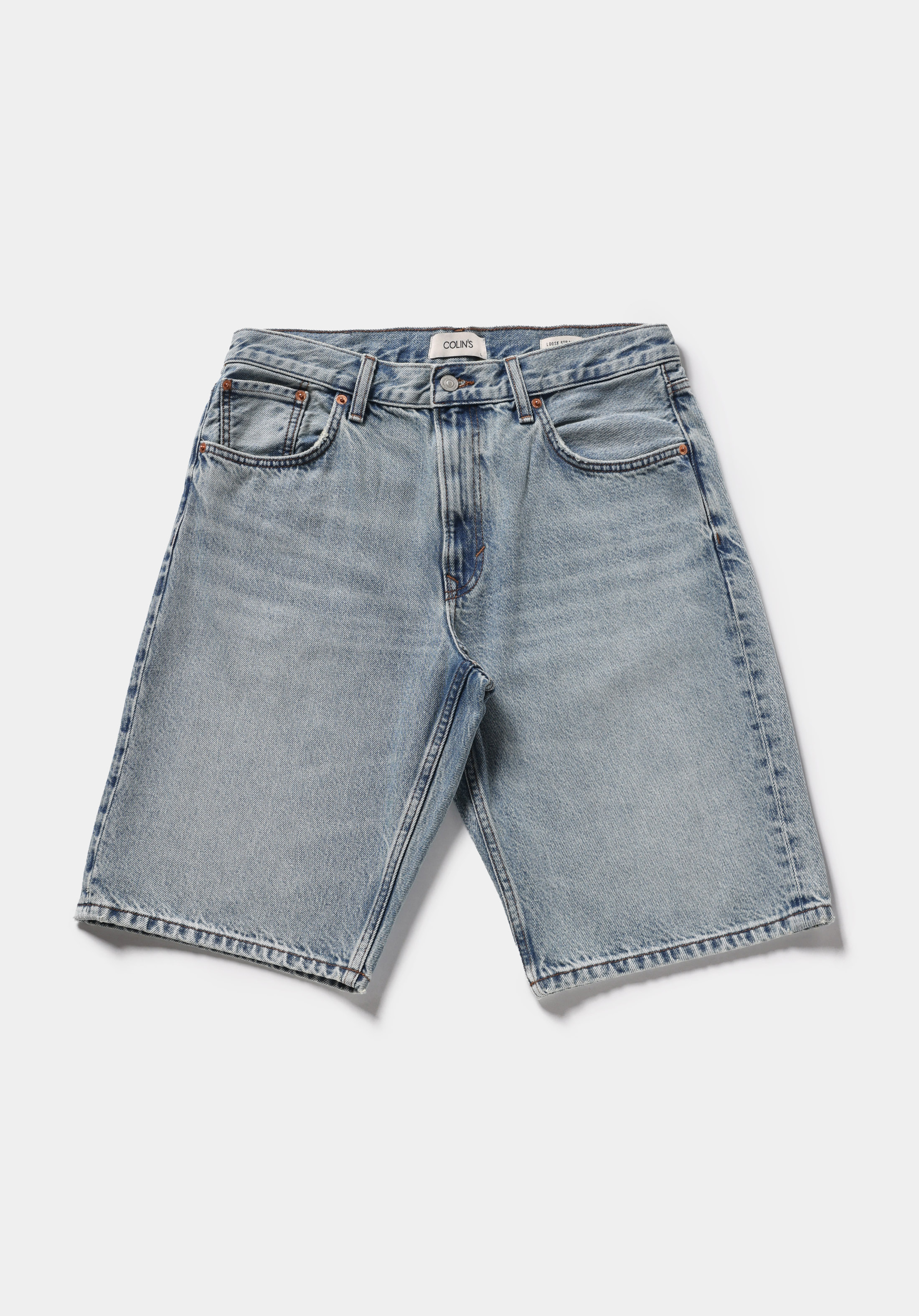 Loose Straight Fit Orta Bel Düz Erkek Light İndigo Denim Jean Şort