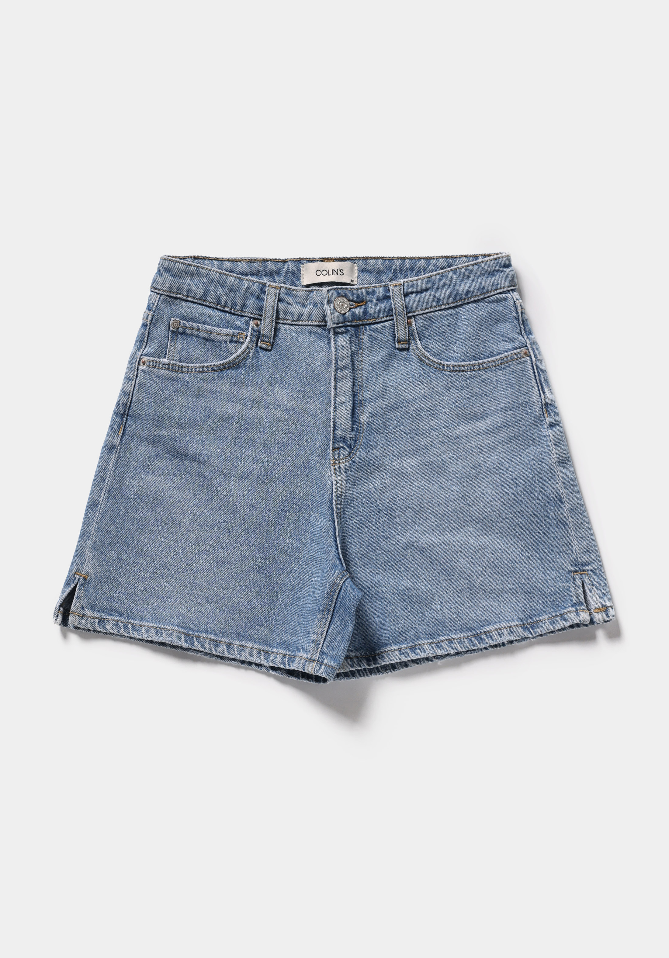Regular Fit Yüksel Bel Düz Kadın Light İndigo Denim Jean Şort