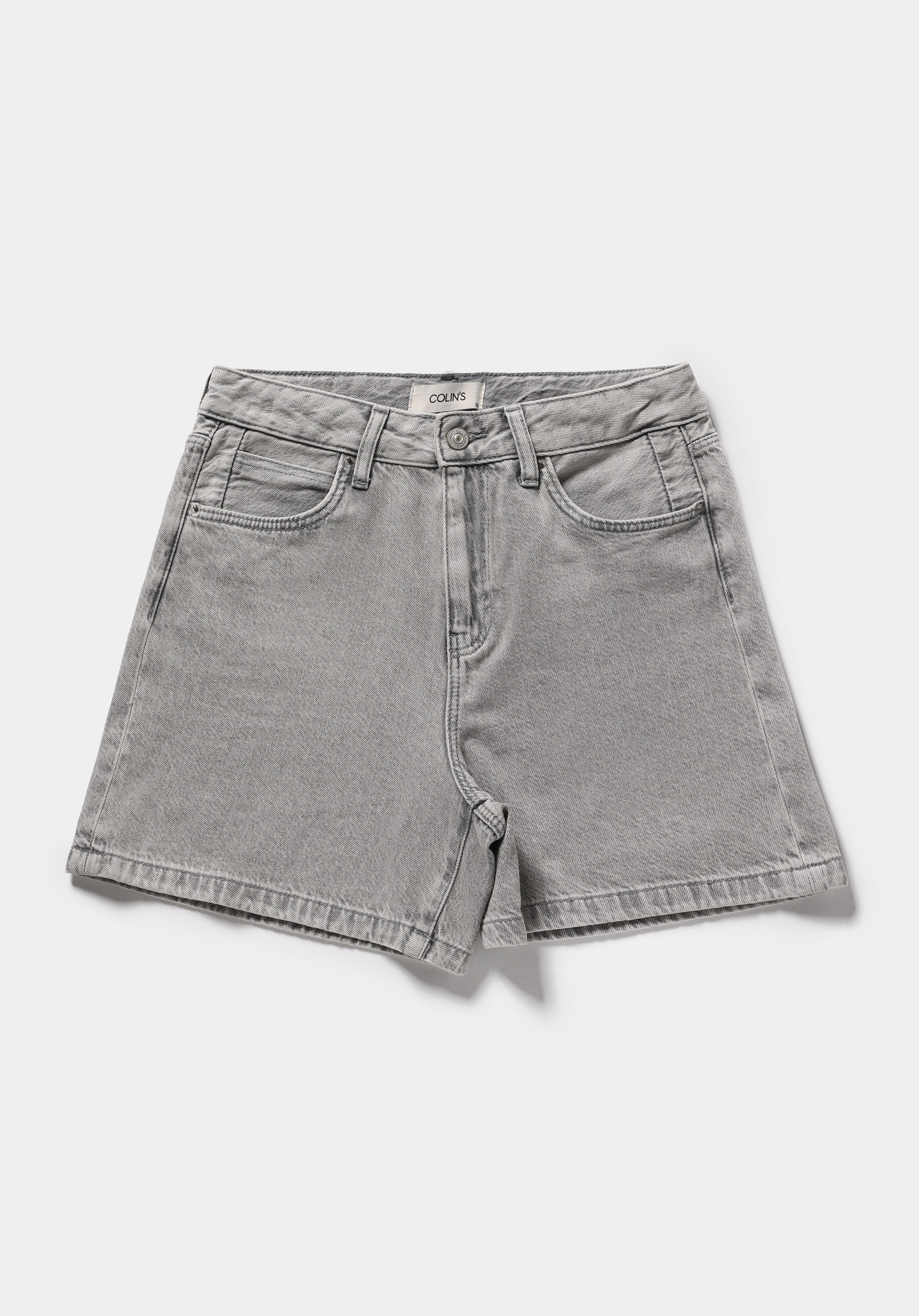 Mom Fit Yüksel Bel Düz Kadın Grey Denim Jean Şort