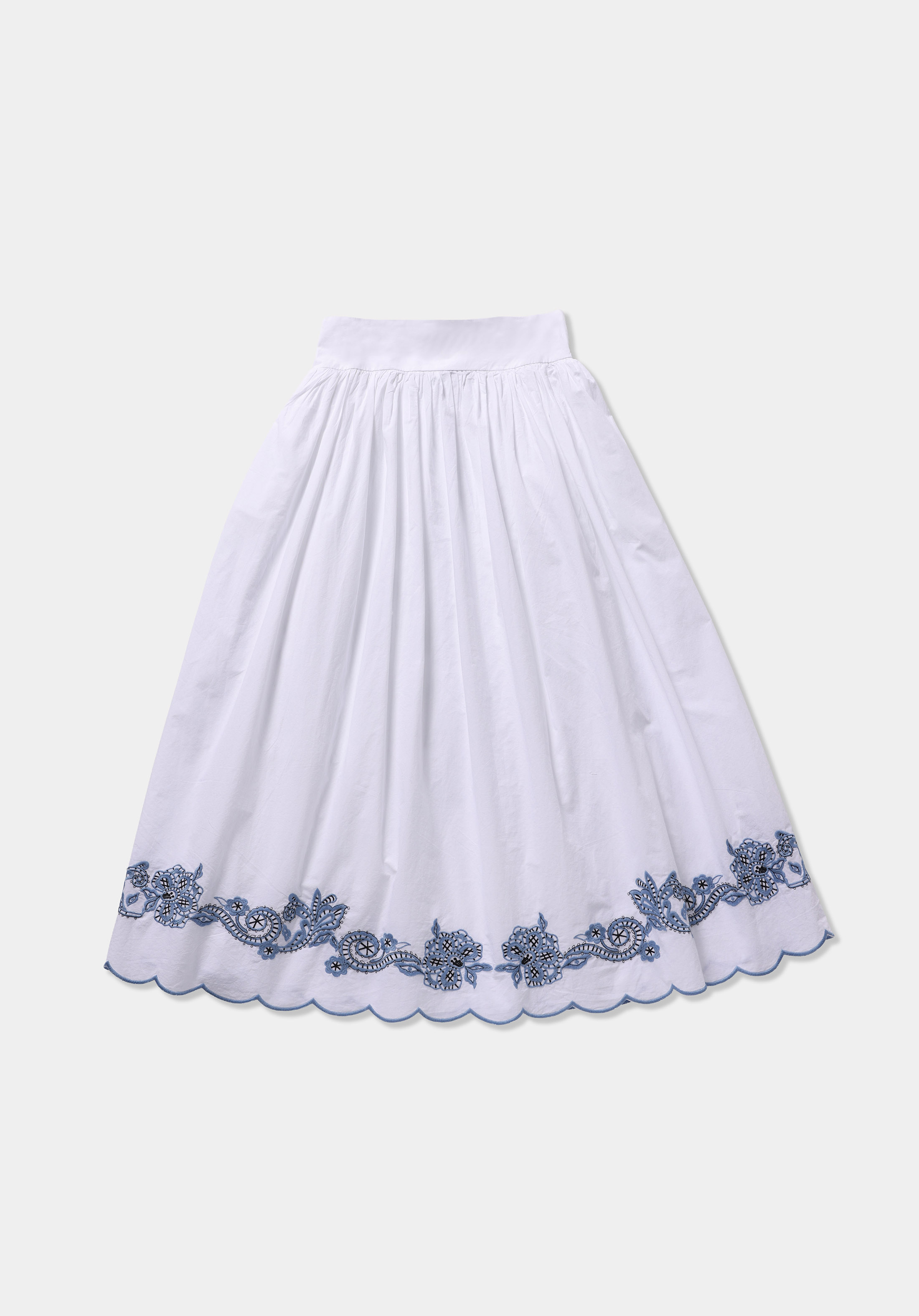 Maxi Length Jakarlı  Kadın Beyaz Etek
