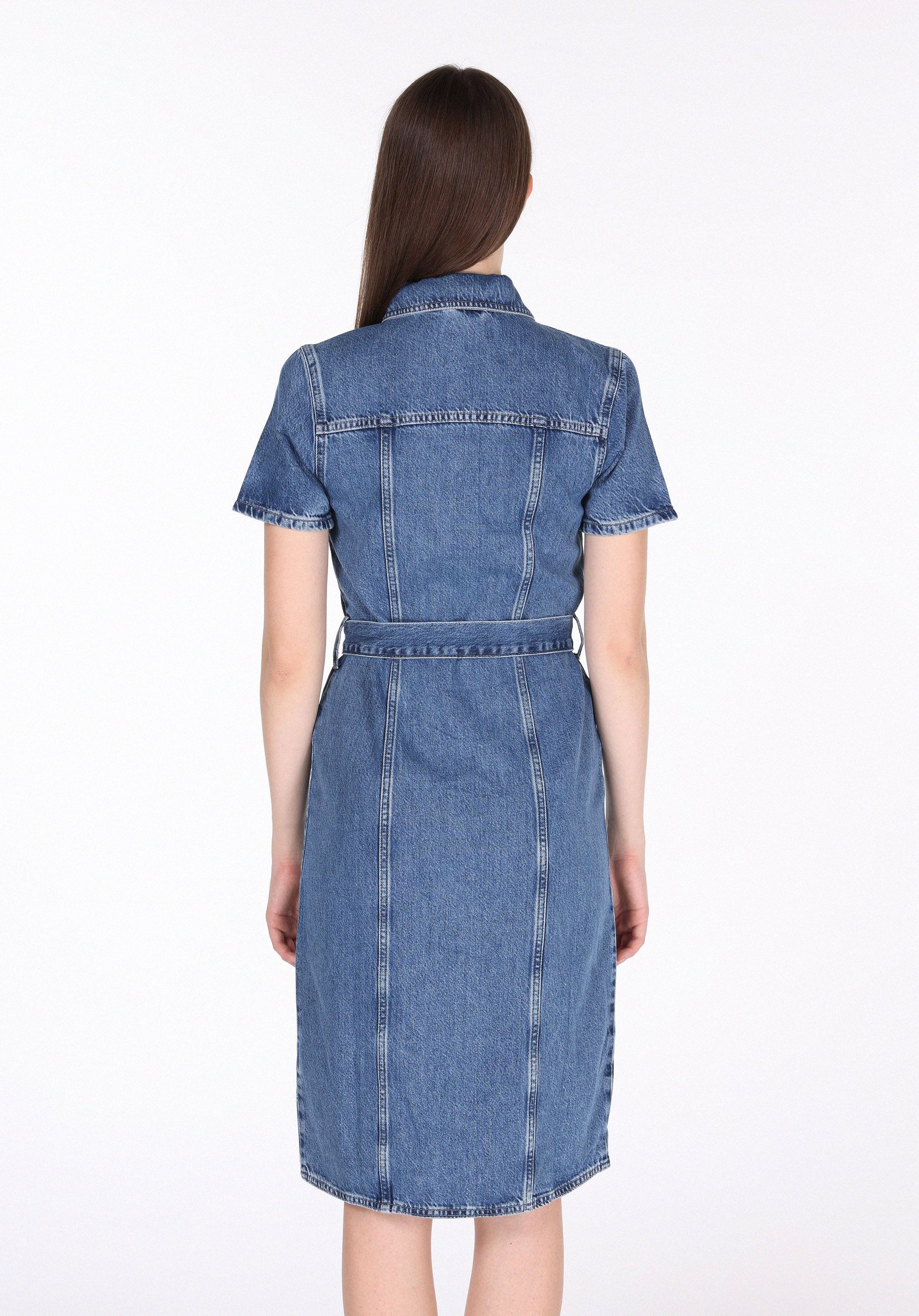 Slim Fit Düz Kadın Denim Kolsuz Elbise