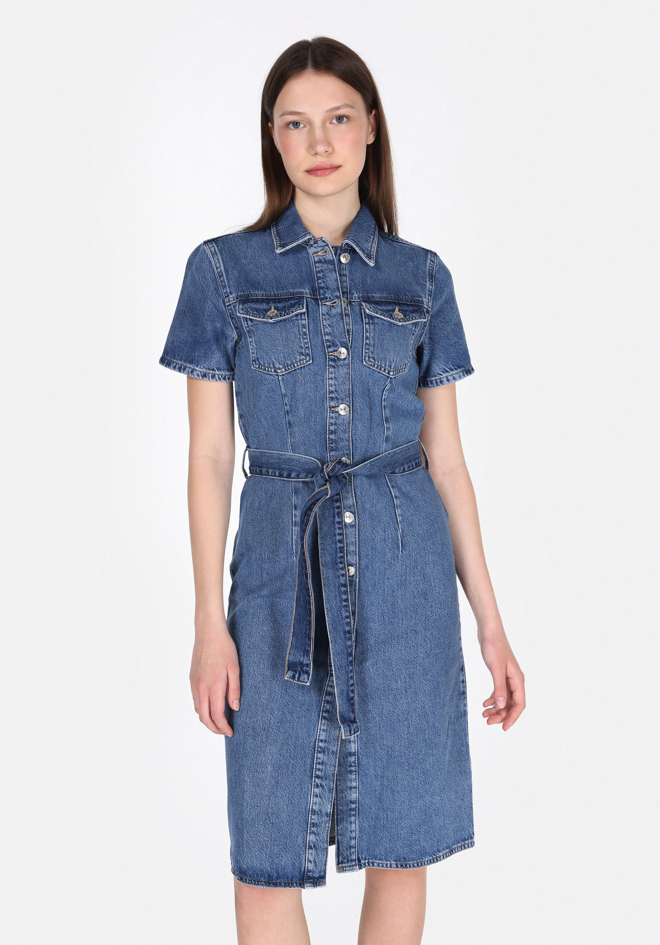 Slim Fit Düz Kadın Denim Kolsuz Elbise