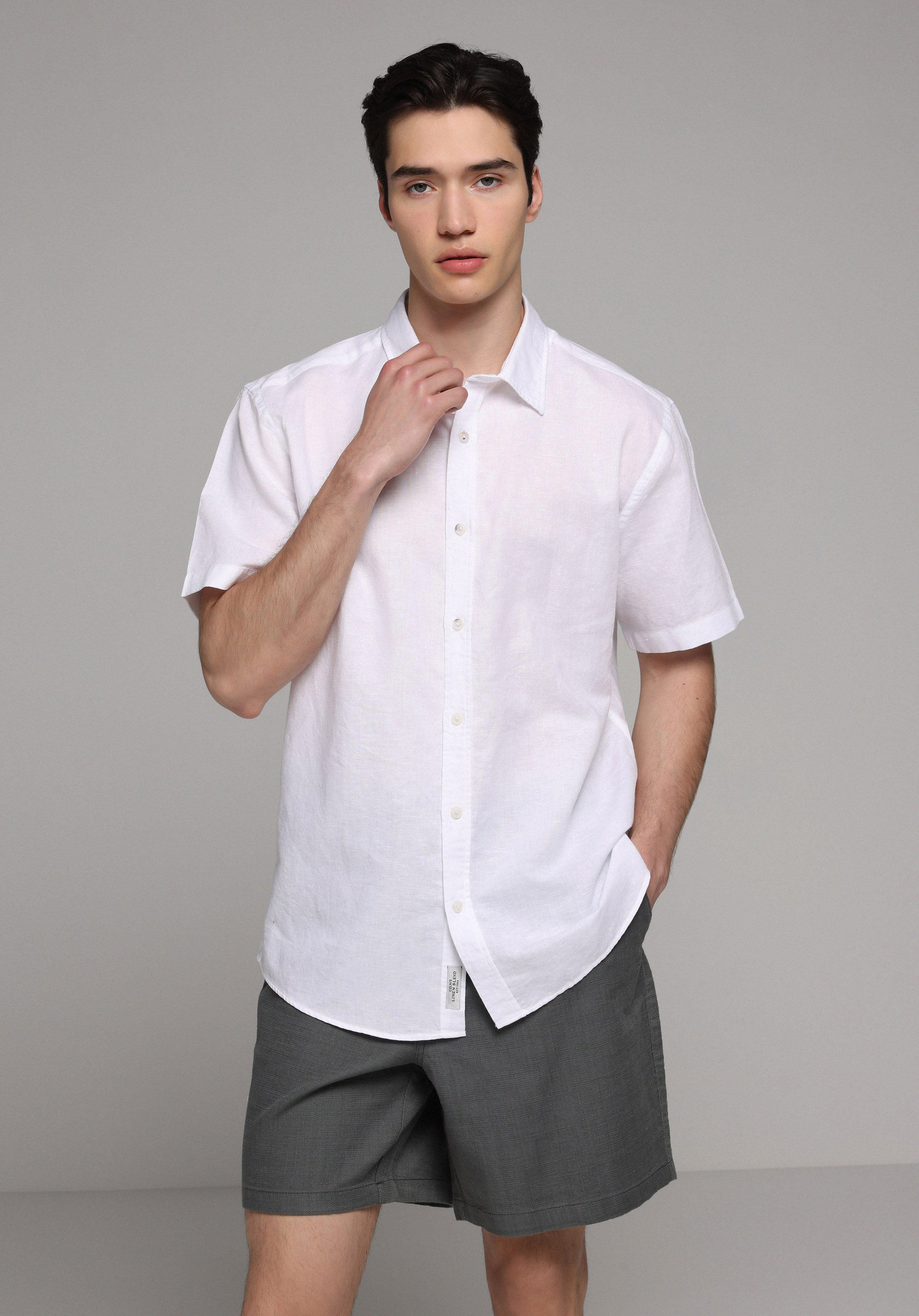 Regular Fit Shirt Neck Düz Erkek Beyaz Uzun Kol Gömlek