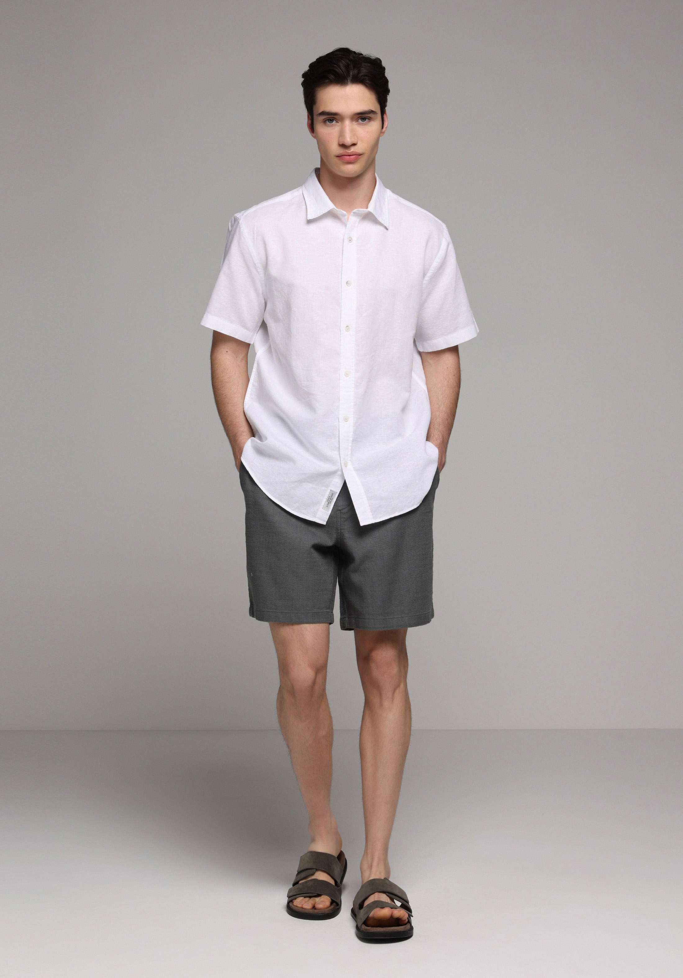Regular Fit Shirt Neck Düz Erkek Beyaz Uzun Kol Gömlek