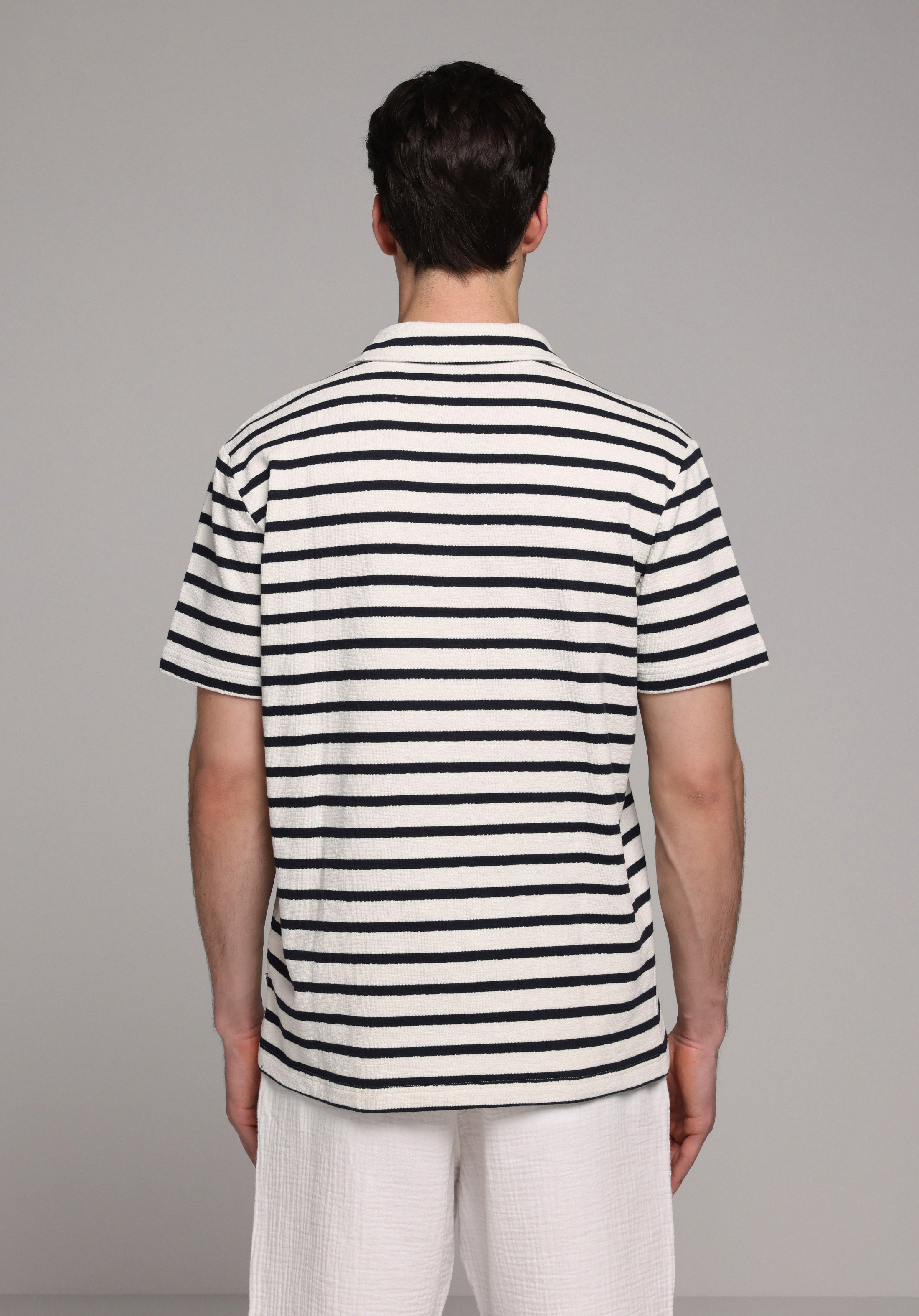 Regular Fit Polo Yaka Çizgili Erkek Lacivert Kısa Kol Tişört
