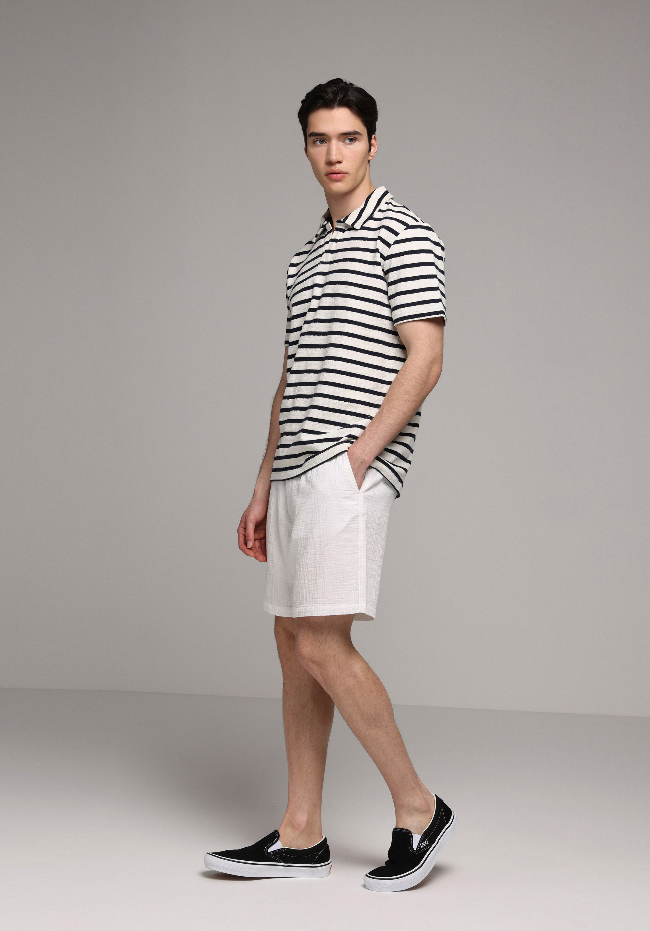 Regular Fit Polo Yaka Çizgili Erkek Lacivert Kısa Kol Tişört