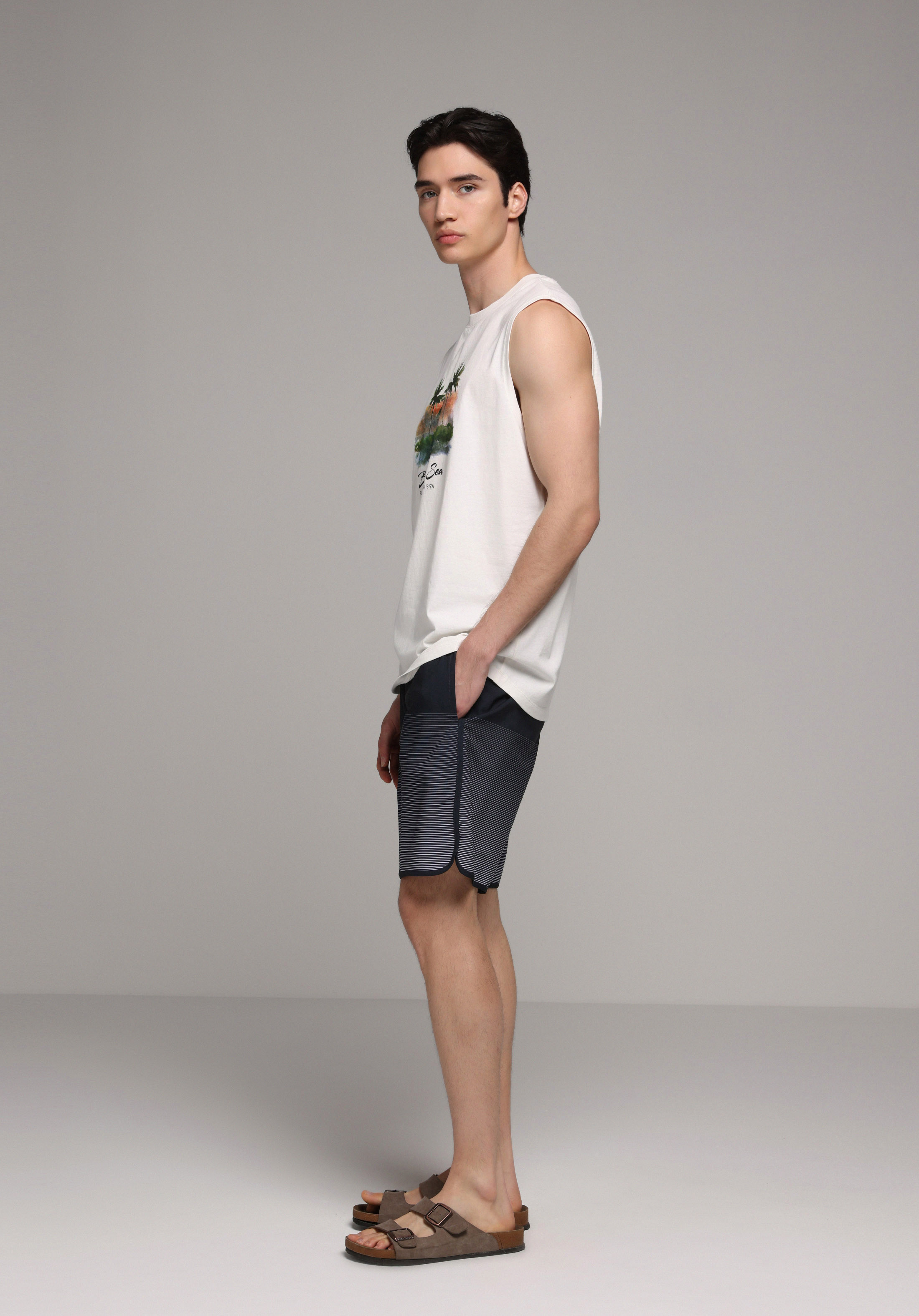 Slim Fit Baskılı Erkek Lacivert Deniz Şortu