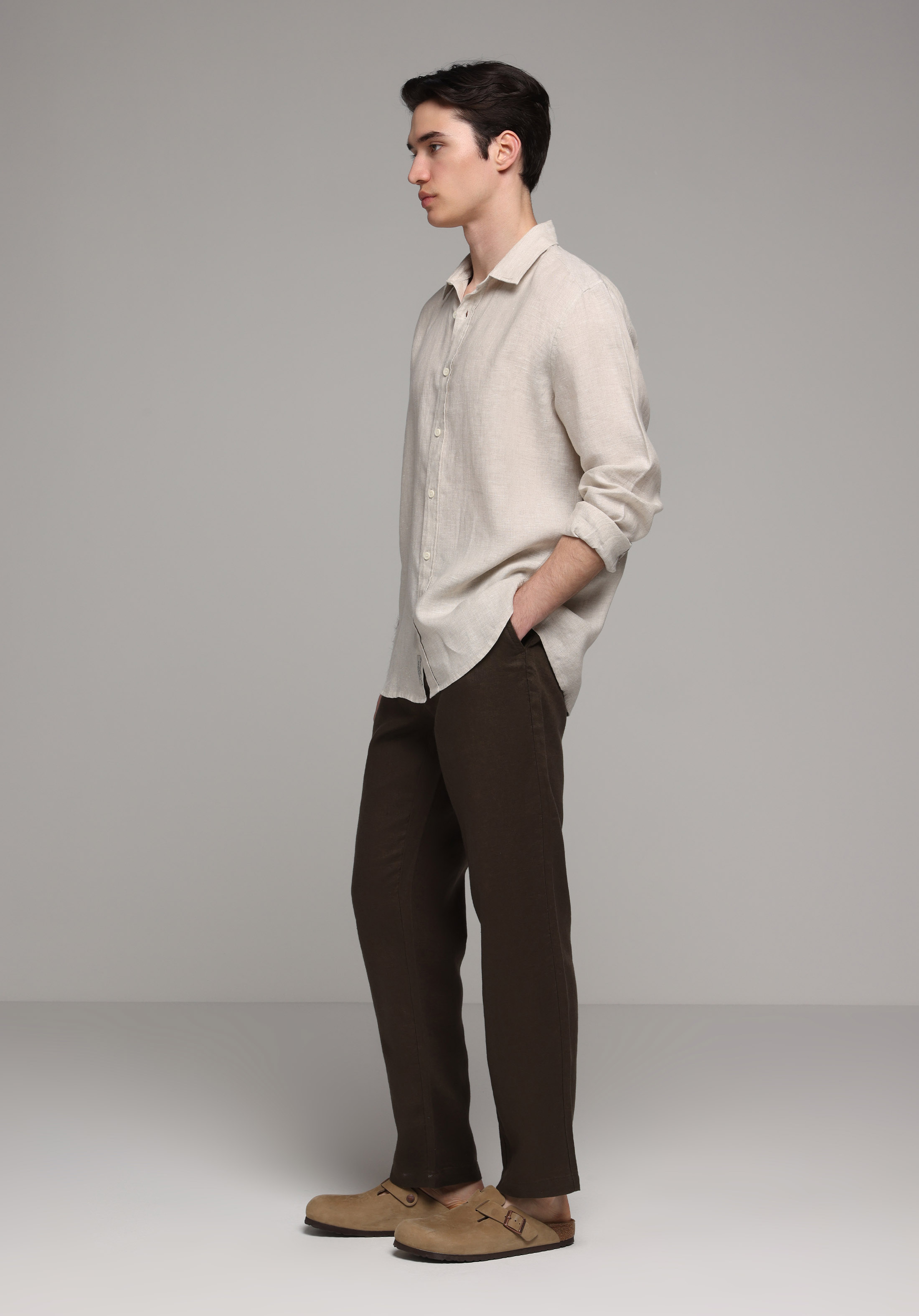 Regular Fit Orta Bel Düz Paça Erkek Kahverengi  Pantolon