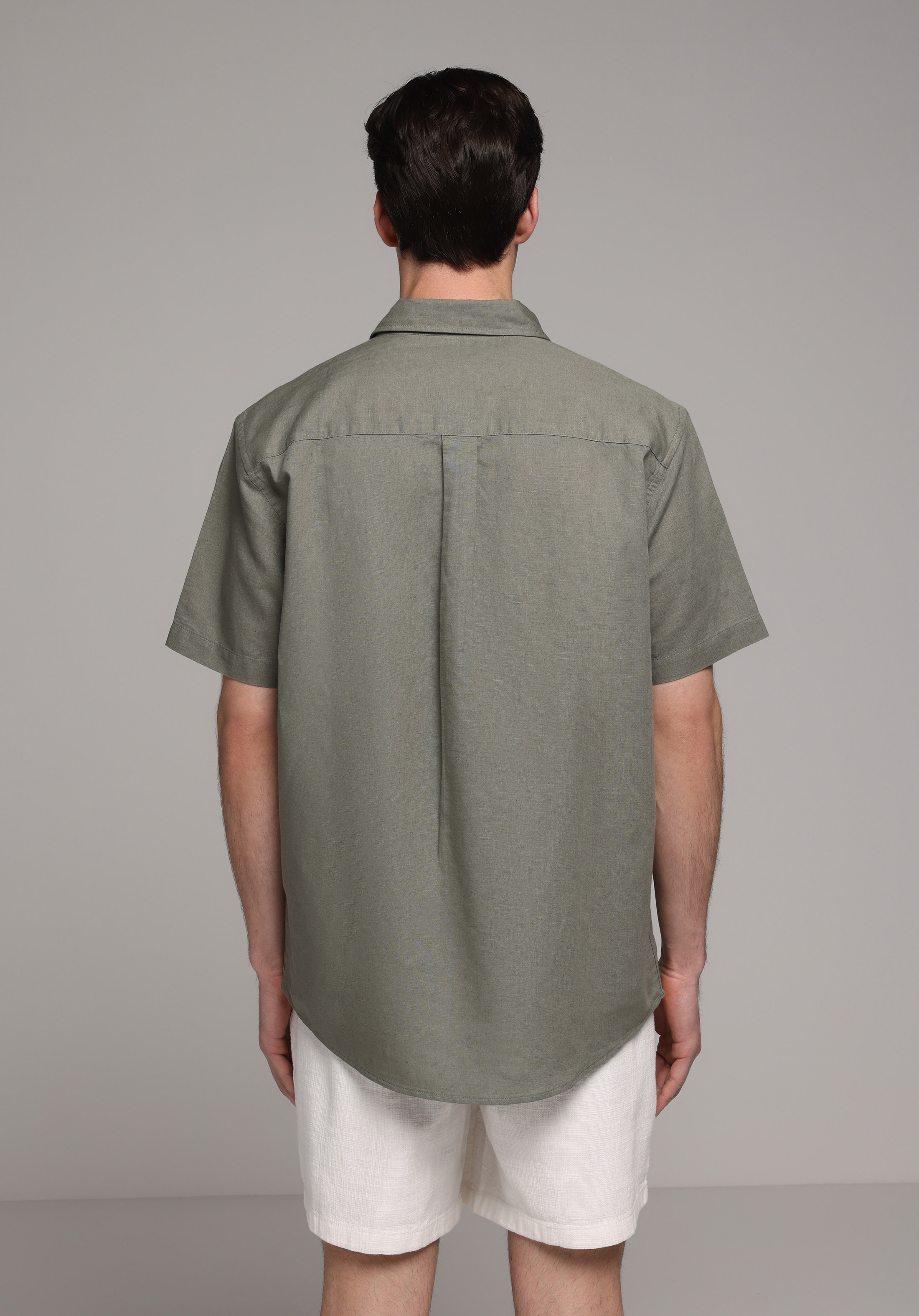 Regular Fit Shirt Neck Düz Erkek Yeşil Uzun Kol Gömlek