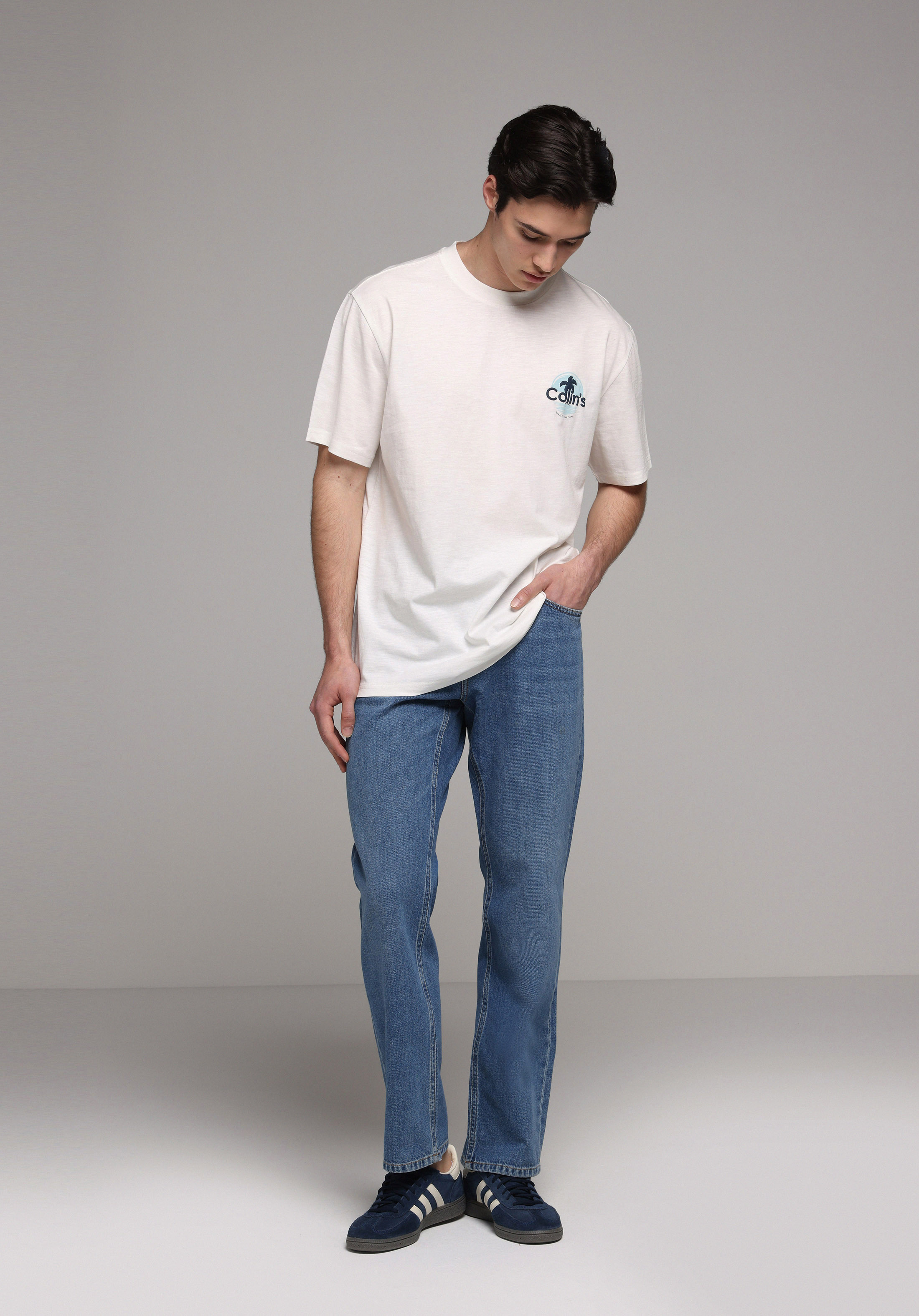 Regular Fit   Erkek Mid İndigo Denim Jean Pantolon