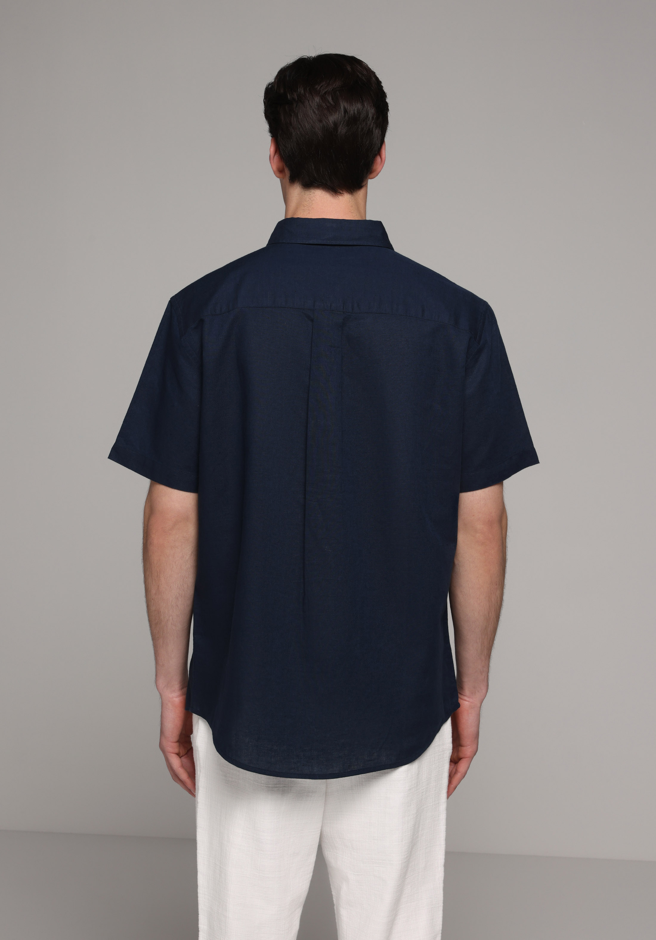 Regular Fit Shirt Neck Düz Erkek Lacivert Uzun Kol Gömlek
