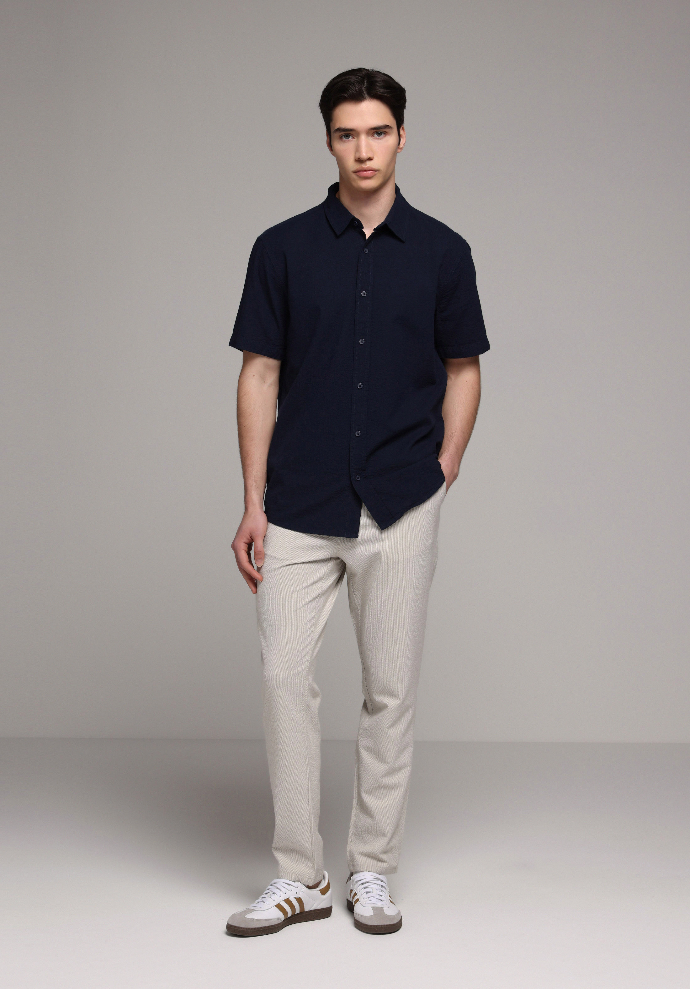 Slim Fit Orta Bel Düz Paça Erkek Bej  Pantolon