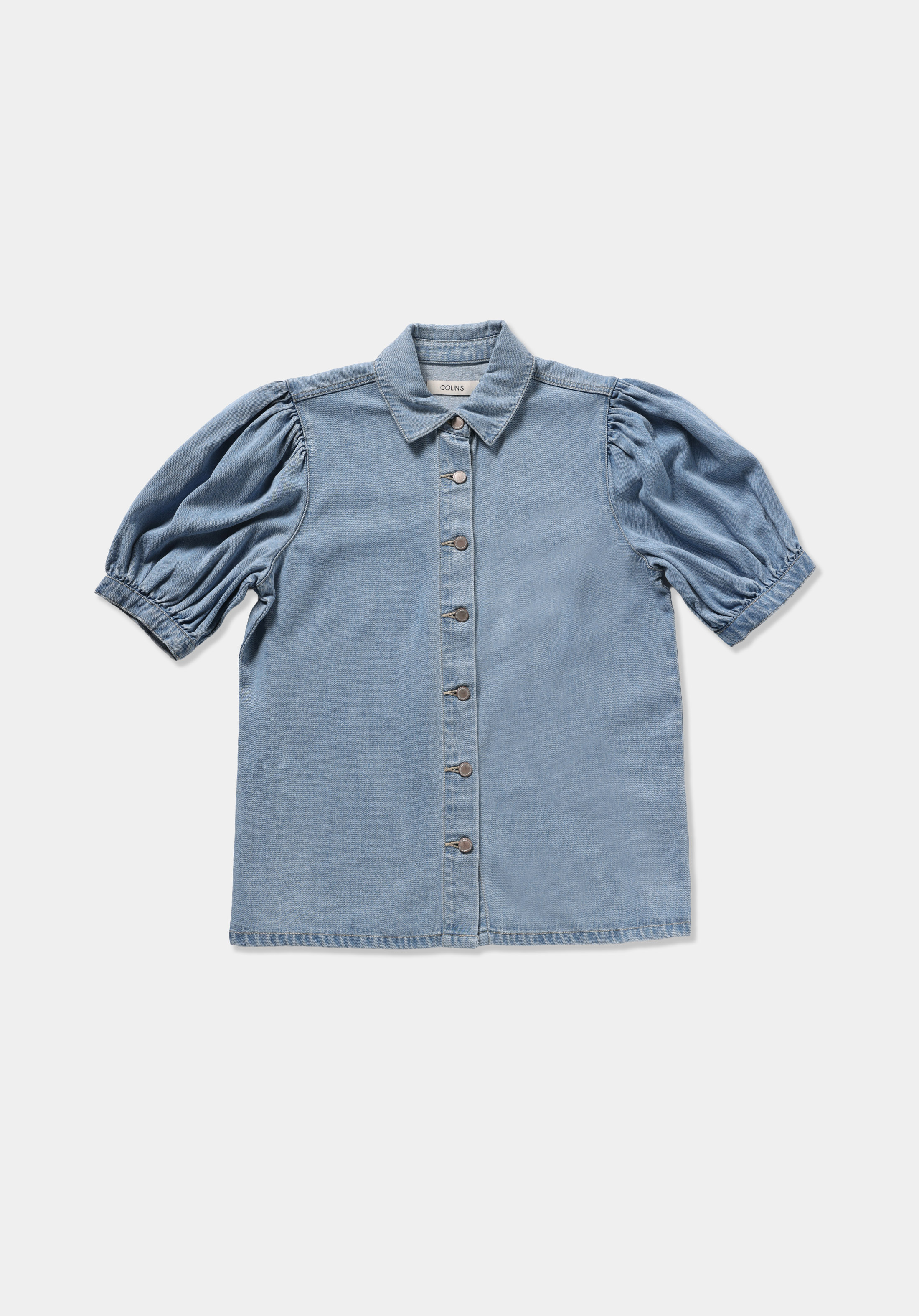 Regular Fit Klasik Yaka Düz Kadın Light İndigo Denim Karpuz Gömlek
