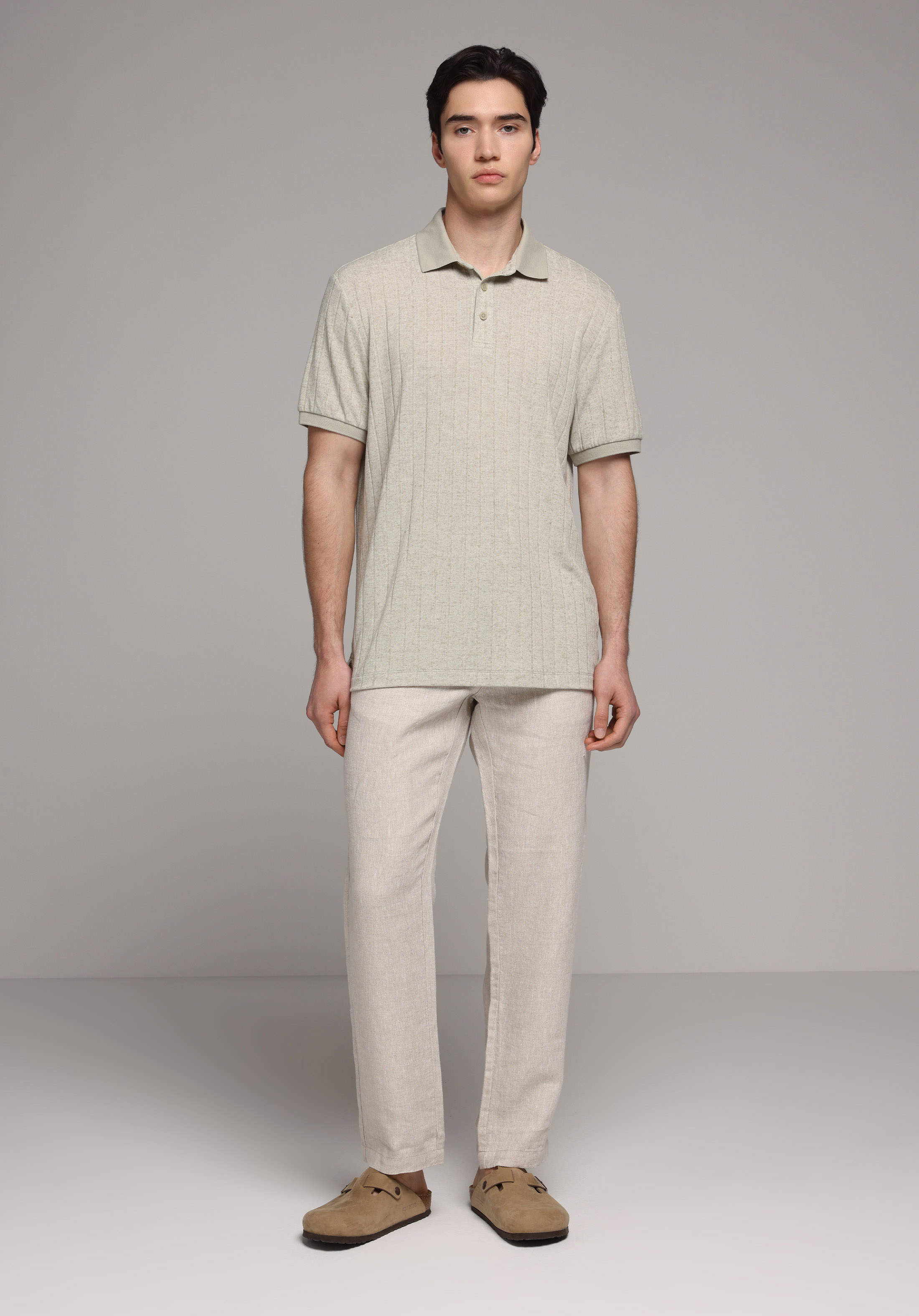 Regular Fit Polo Yaka Düz Erkek Yeşil Kısa Kol Tişört