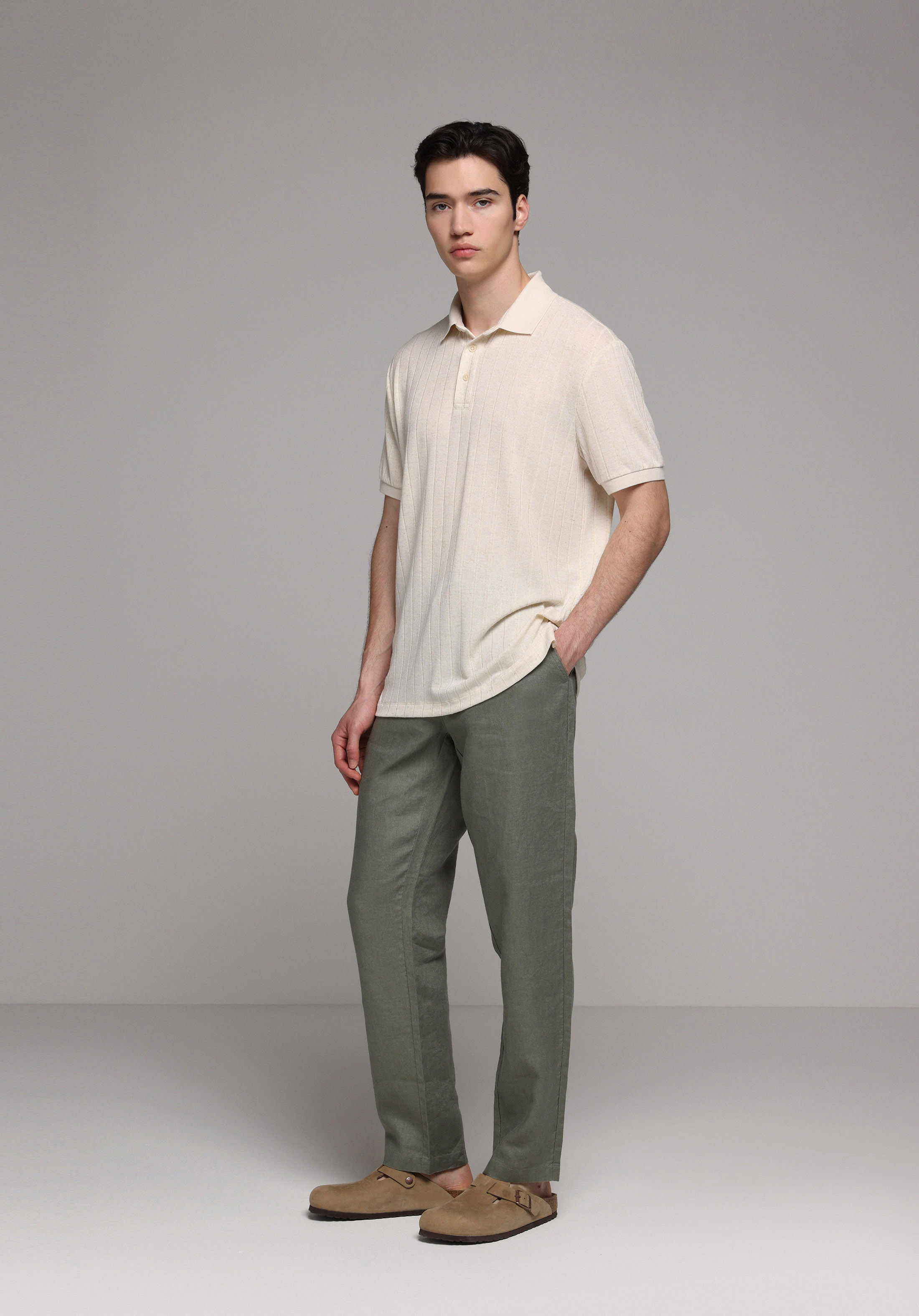 Regular Fit Orta Bel Düz Paça Erkek Yeşil  Pantolon