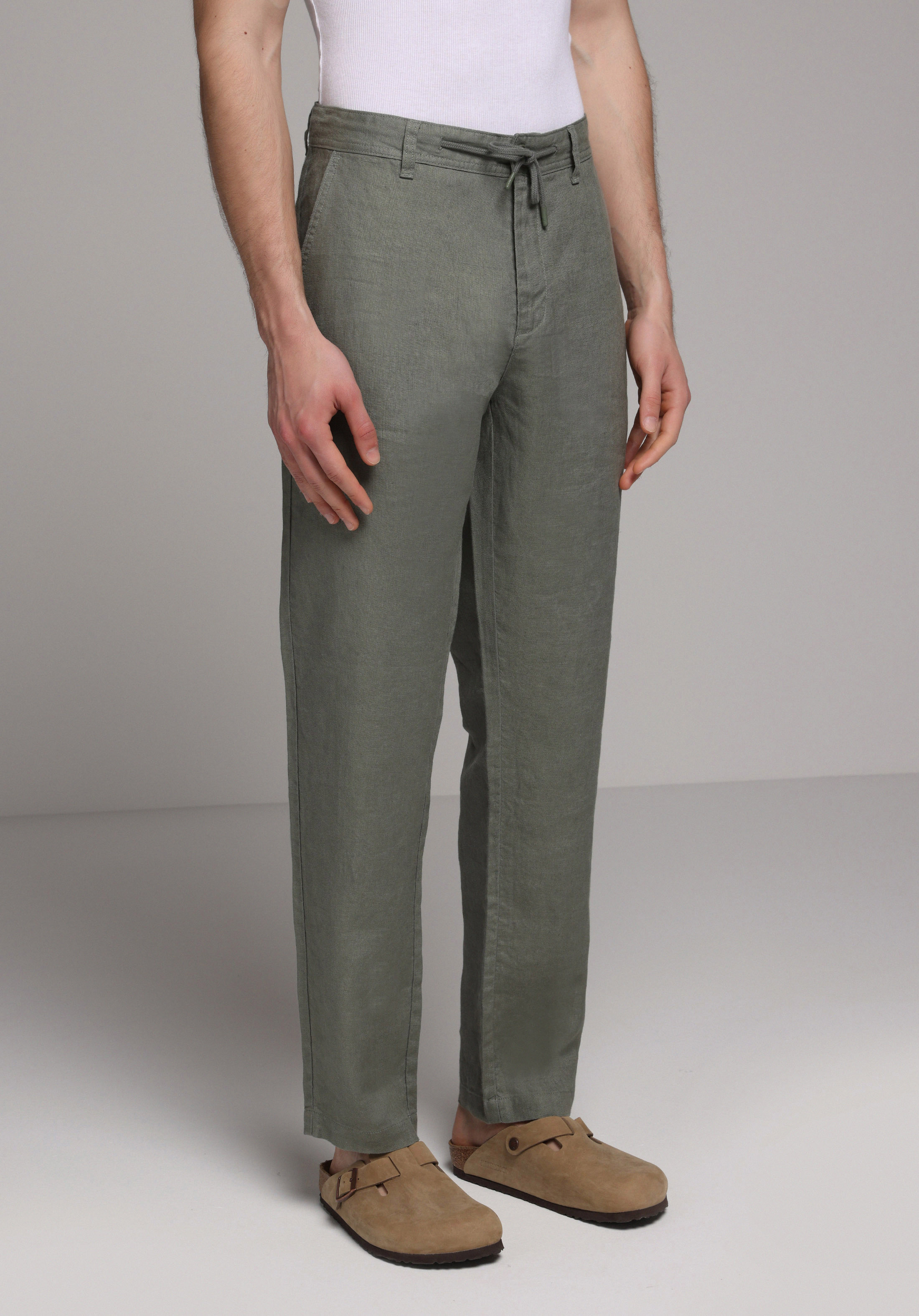 Regular Fit Orta Bel Düz Paça Erkek Yeşil  Pantolon