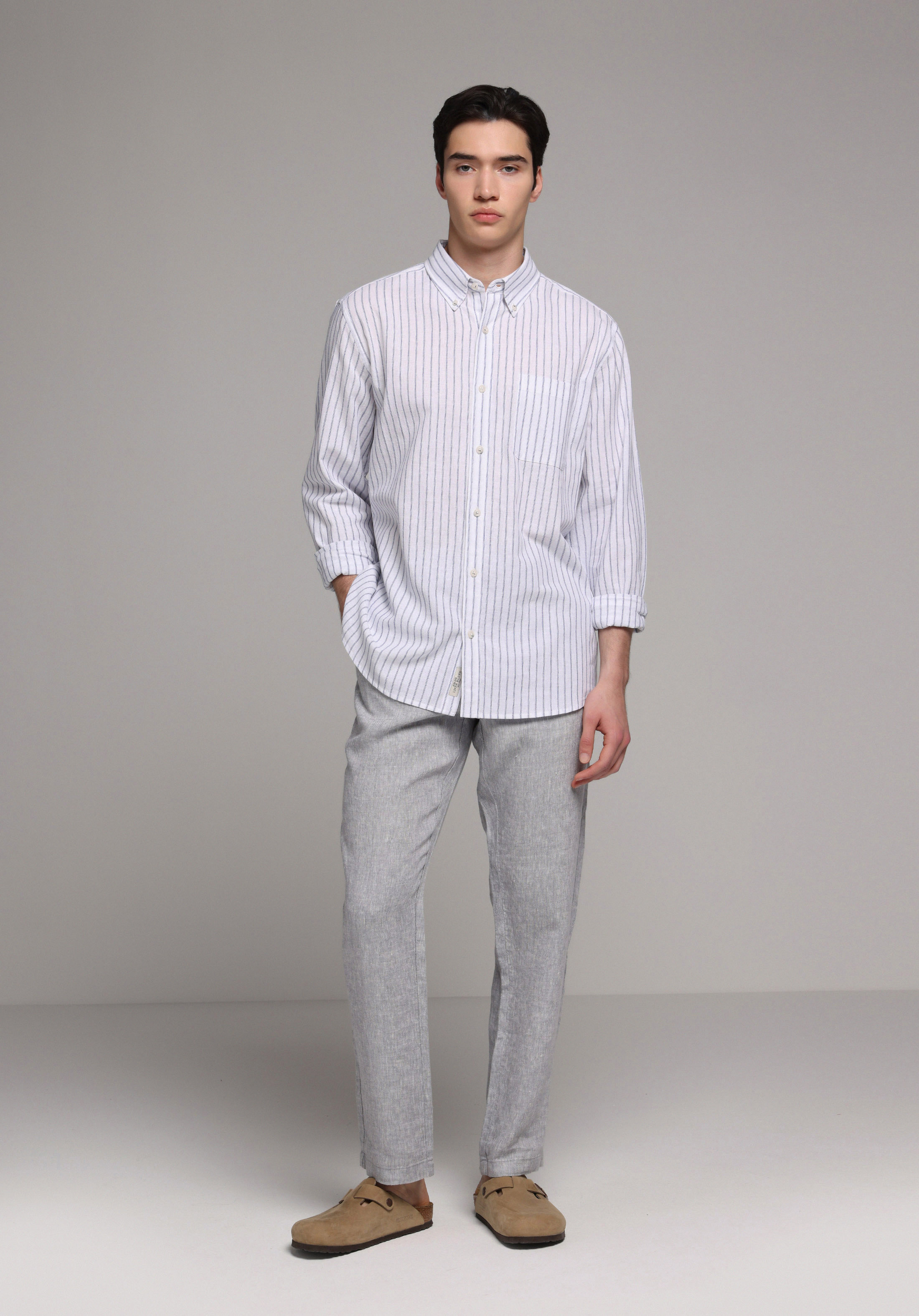 Regular Fit Orta Bel Düz Paça Erkek Gri  Pantolon